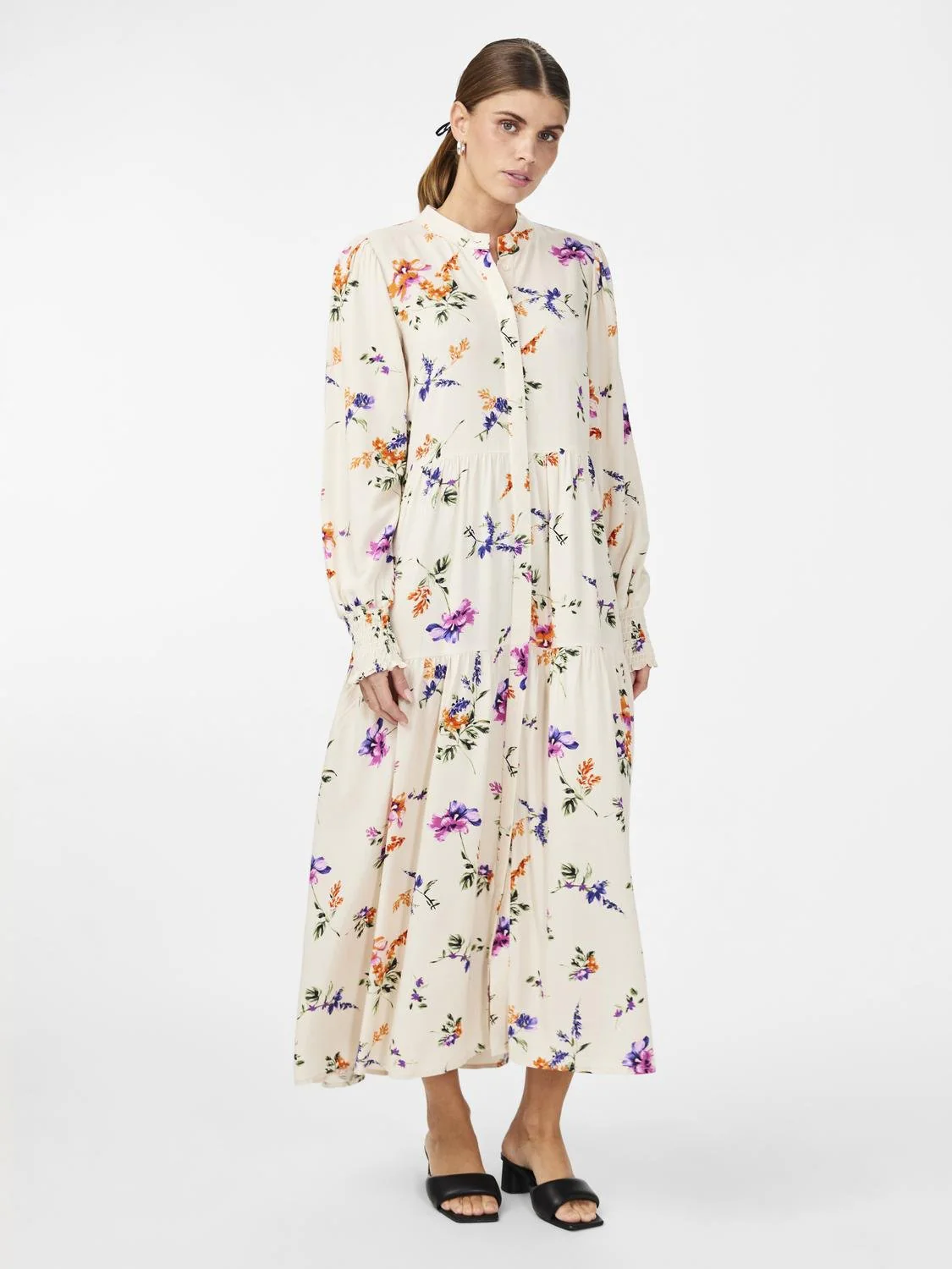 Yasasina Ls Long Shirt Dress Whitecap Gray Botanica Print - Image 4