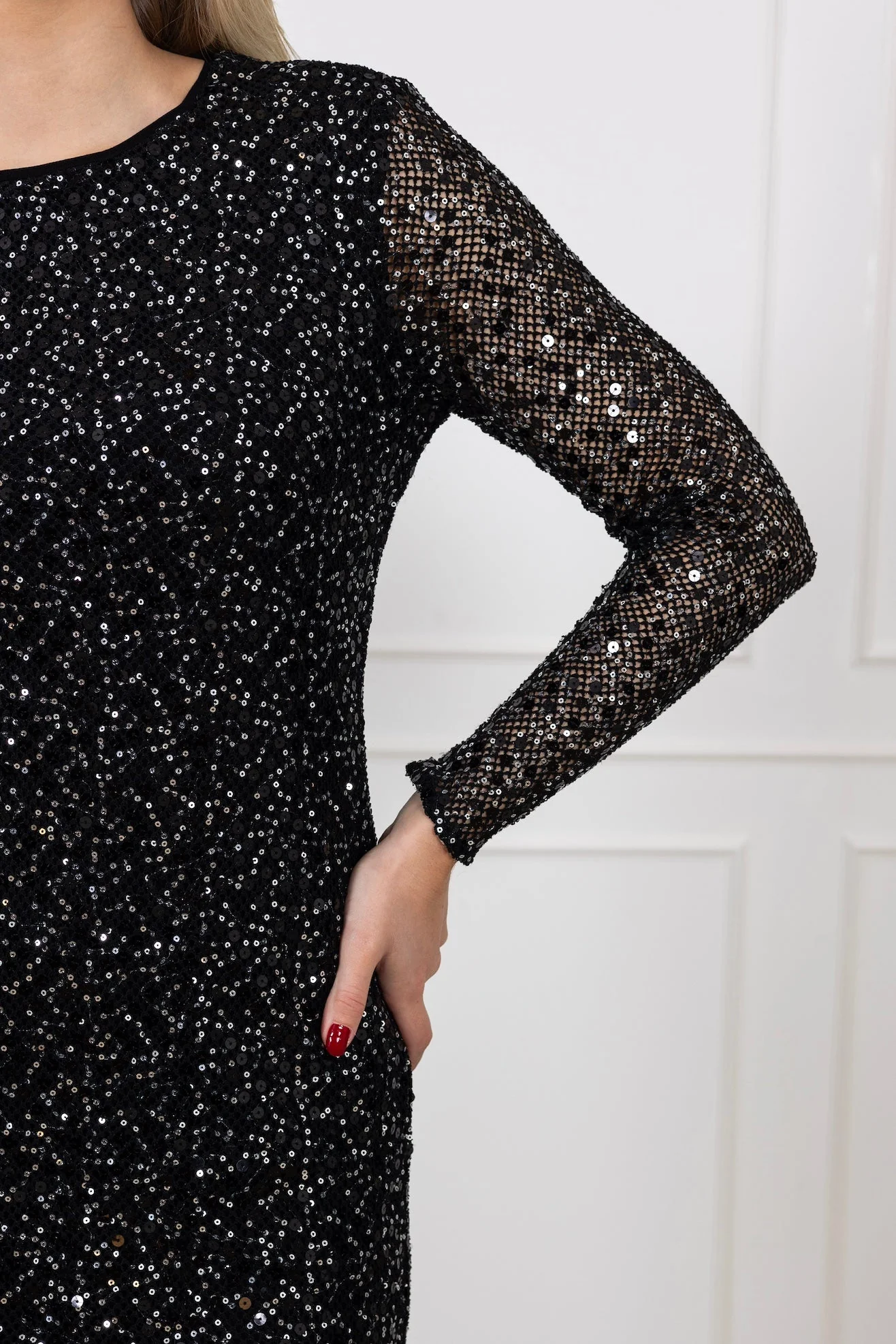 Noel Ls Ankle Sequins Dress Black - Image 7