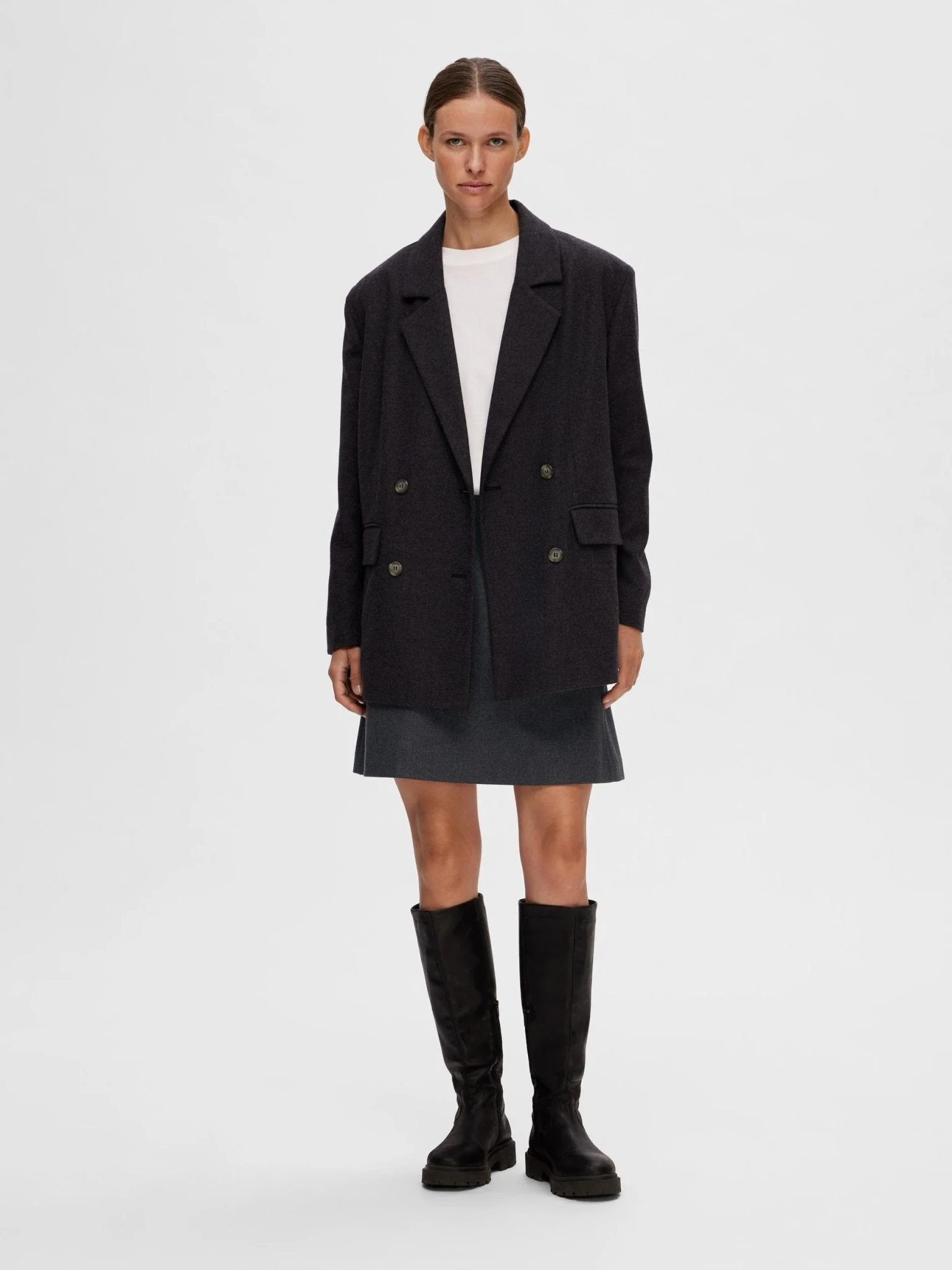 Mercy-Ula Hw Mini Wool Skirt Dark Grey Melange - Image 6