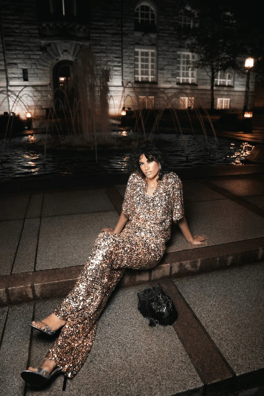 Dali Sequin Trouser Champagne - Image 3