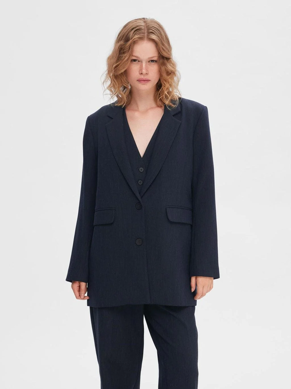 Rita Ls Relaxed Blazer Dark Sapphire Melange - Image 4