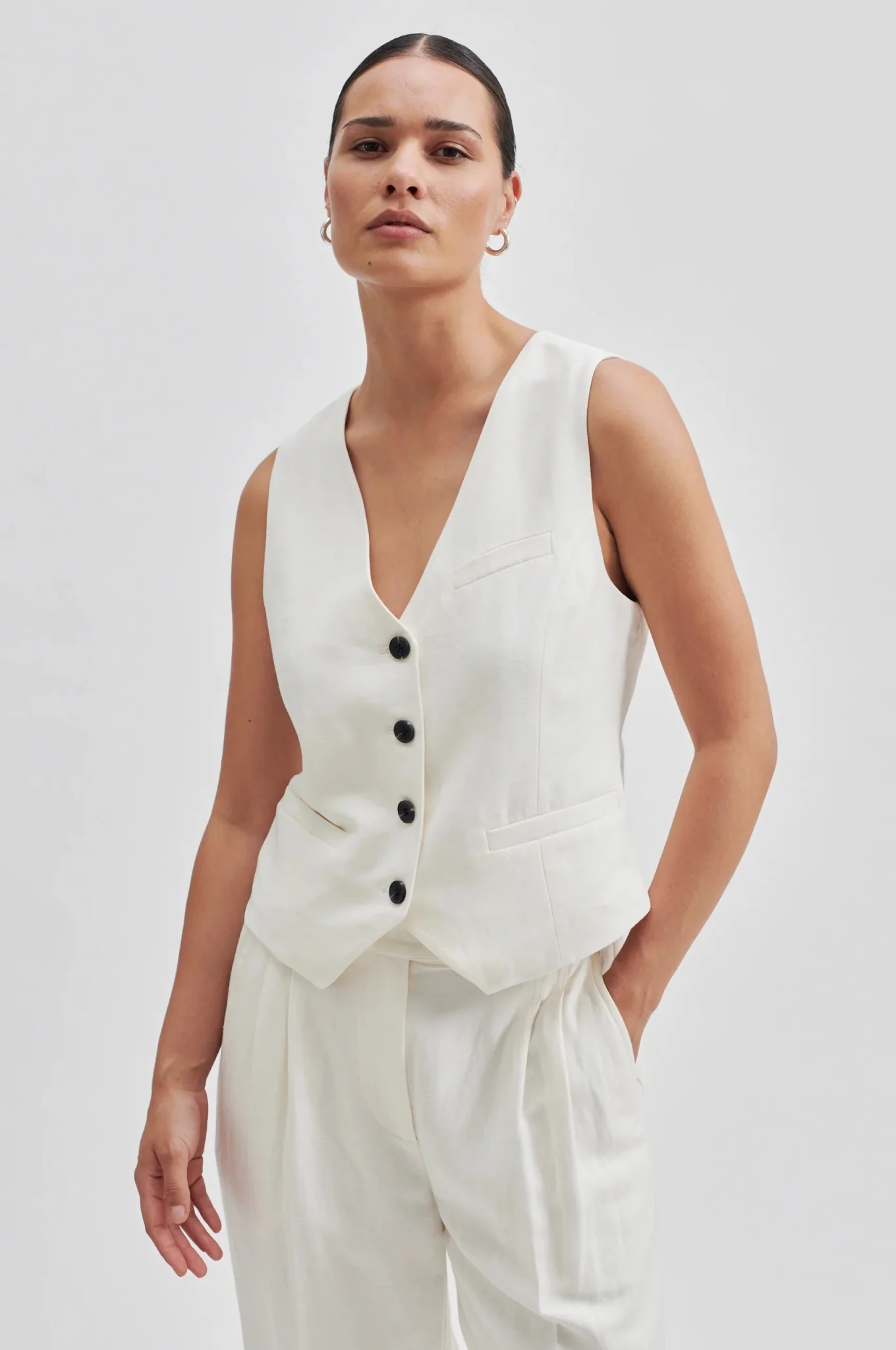 Lino Waistcoat Antique White - Image 2
