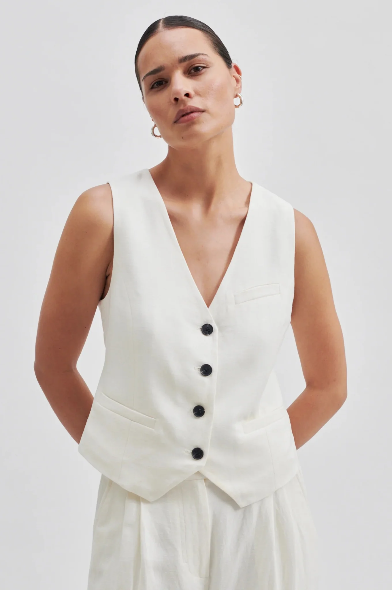 Lino Waistcoat Antique White - Image 4
