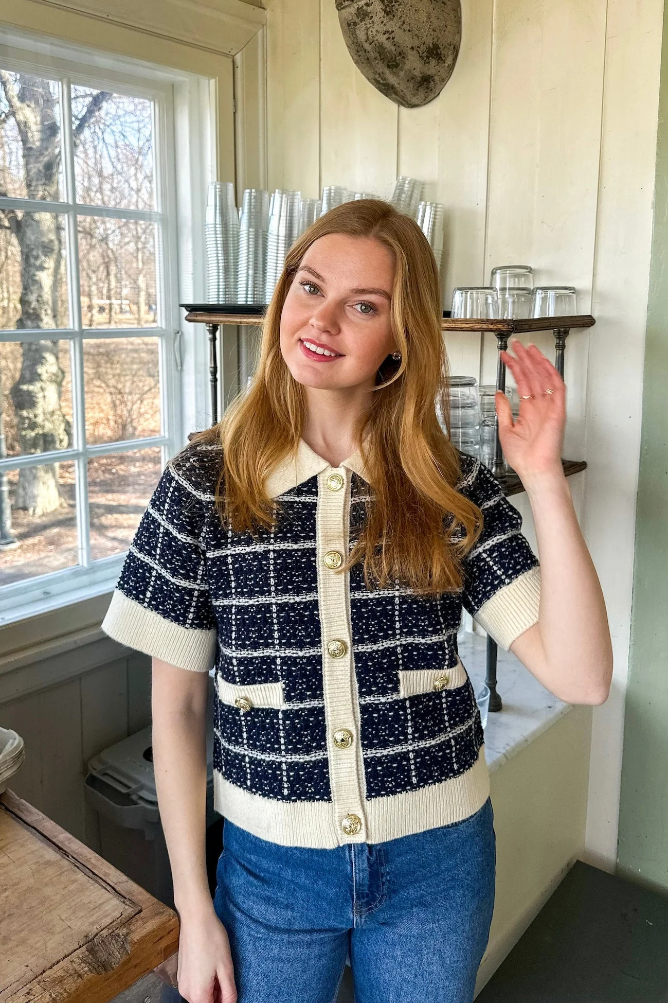 Yaslivia Ss Knit Cardigan Navy Blazer Birch