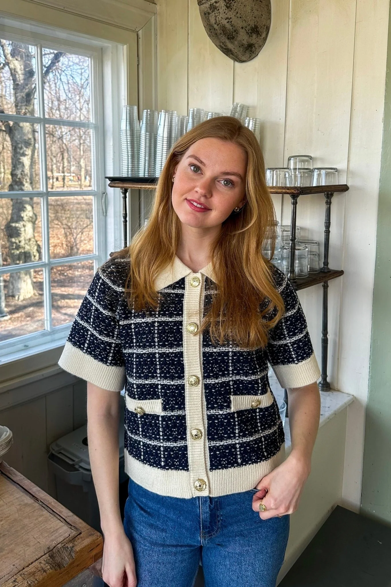Yaslivia Ss Knit Cardigan Navy Blazer Birch - Image 5