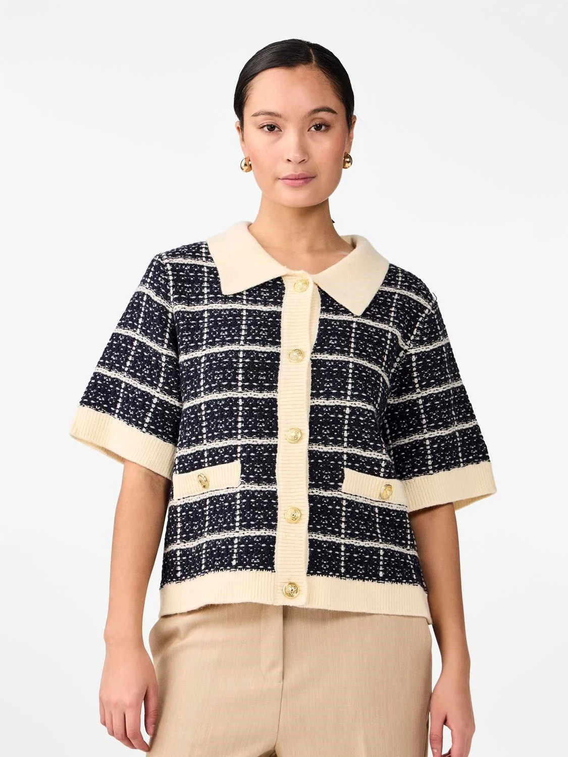 Yaslivia Ss Knit Cardigan Navy Blazer Birch - Image 6