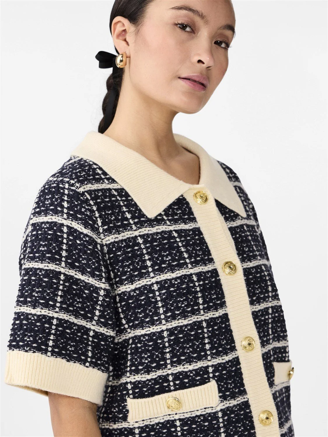 Yaslivia Ss Knit Cardigan Navy Blazer Birch - Image 8