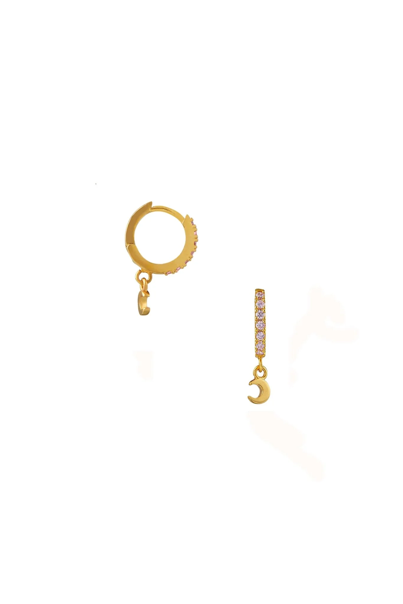 Pink Pave Moon Huggie Hoop Pale Gold