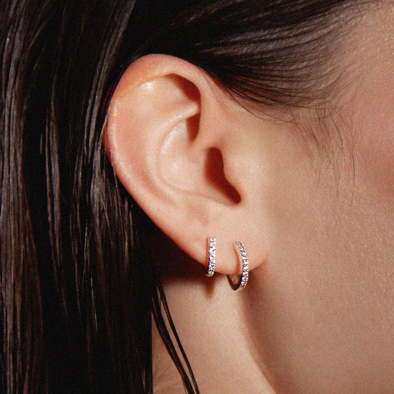 Mini Pave Huggie Hoop Earrings Crystal - Image 3
