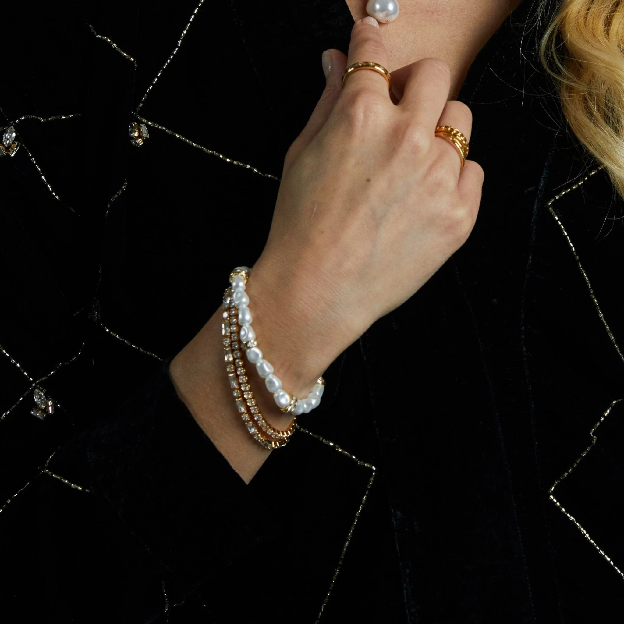 Mixed Baguette Stone Tennis Bracelet Pale Gold - Image 2