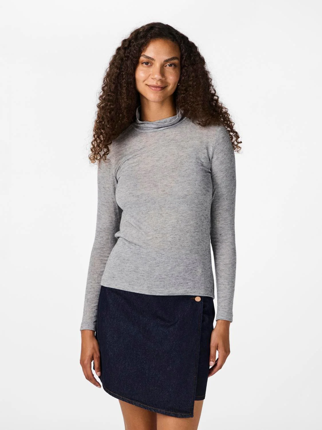 Yaswoola Ls High Neck Top Medium Grey Melange - Image 3