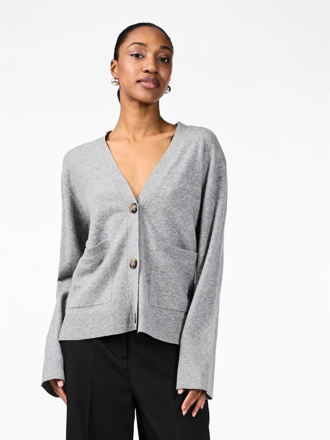 Yasemilie Ls Cardigan Knit Light Grey Melange - Image 2