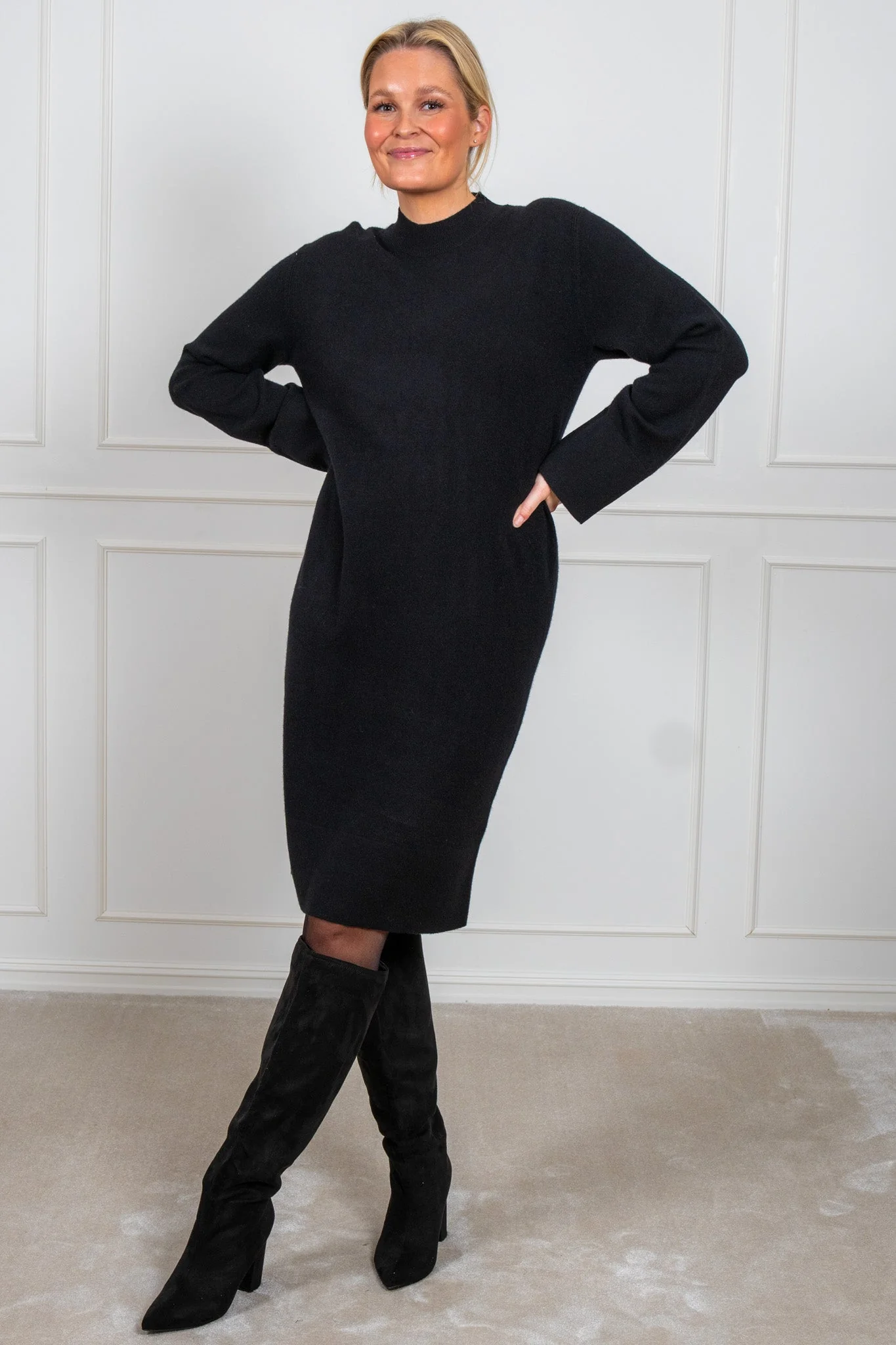 Yasemilie Ls Funnel Knit Dress Black - Image 6