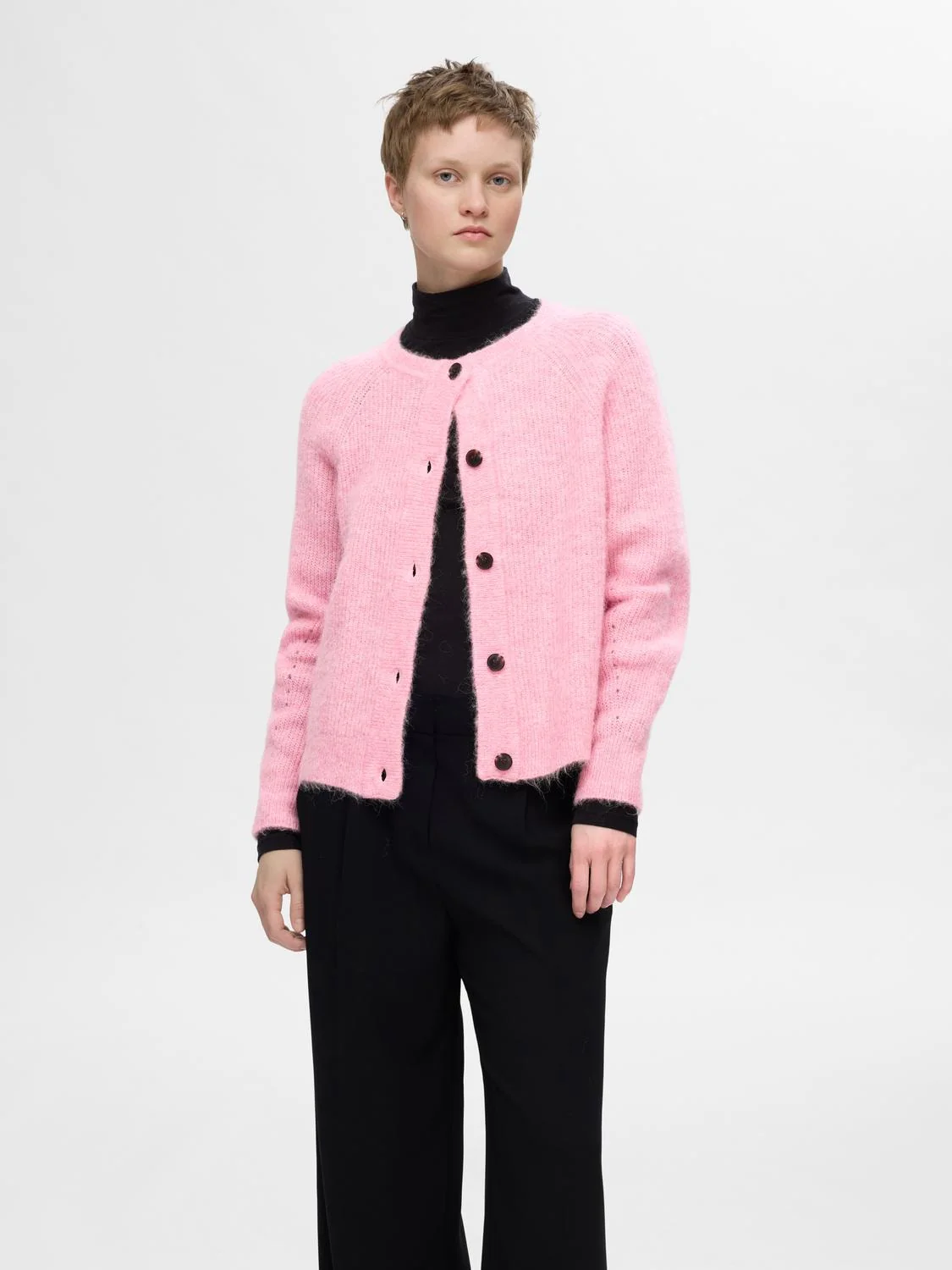 Lulu Ls Knit Short Cardigan B Peony Melange - Image 2