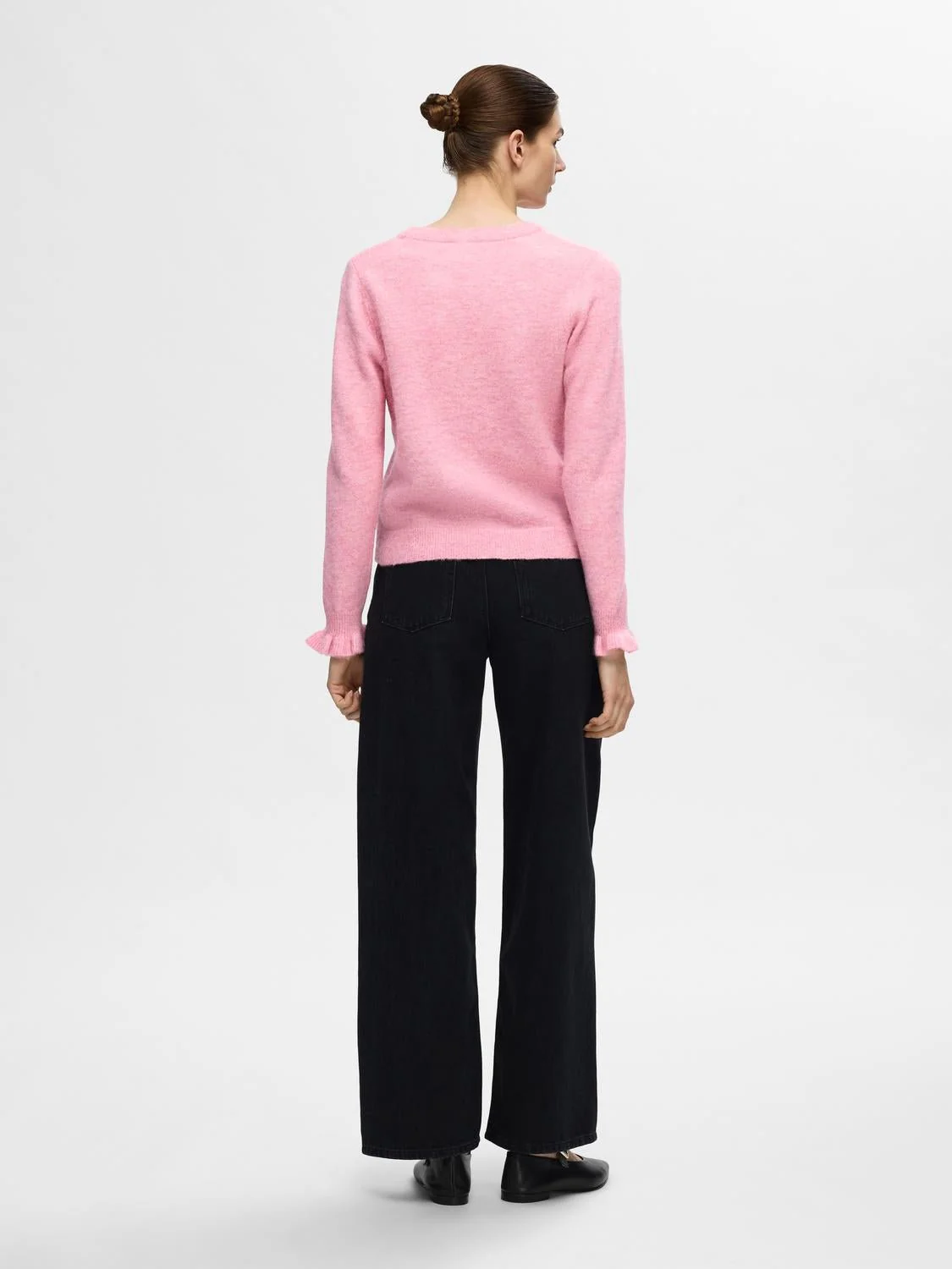 Lulu Ls Knit Frill Cuff O-Neck Peony Melange - Image 10