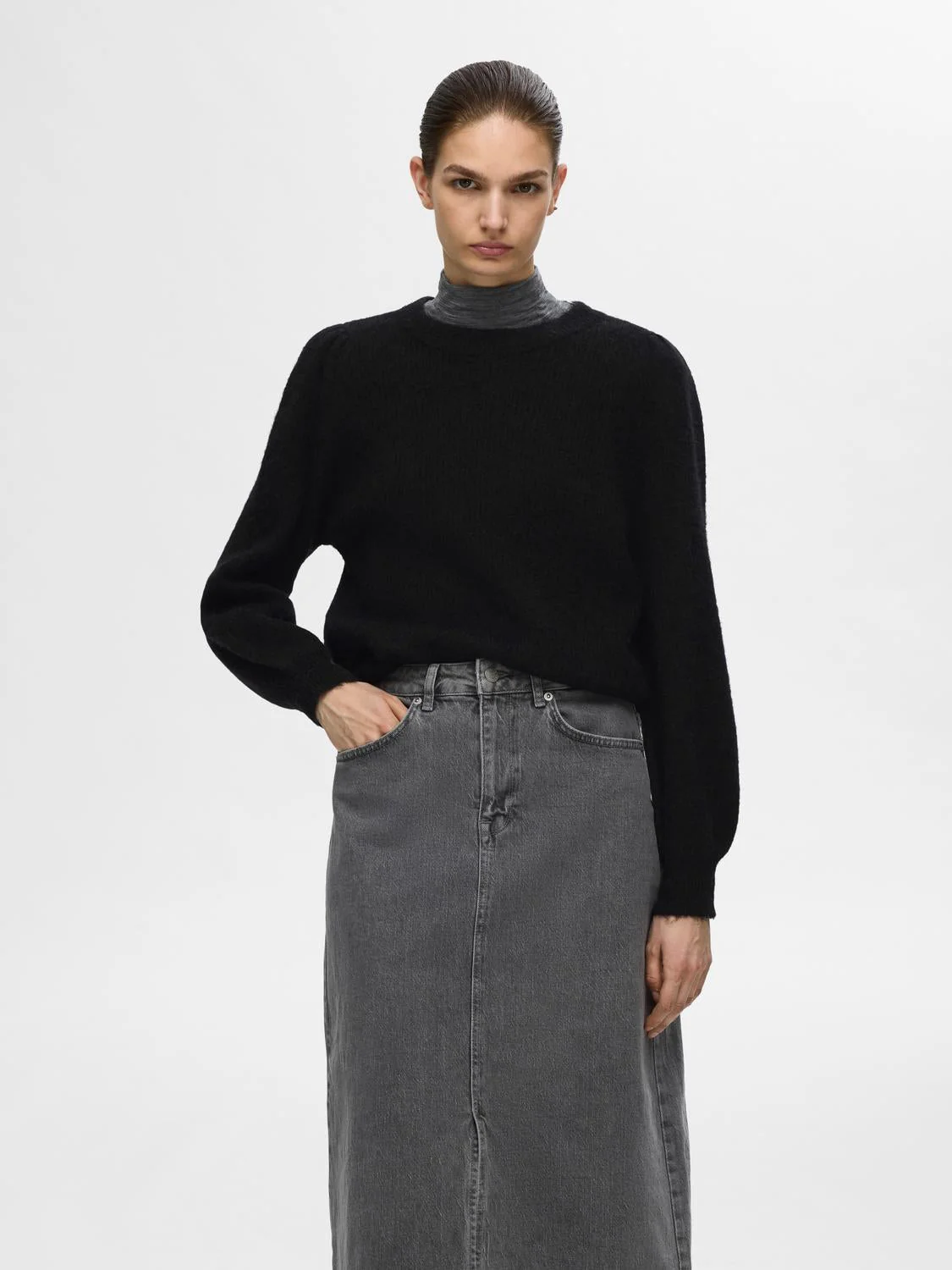 Lulu Ls Knit Rib O-Neck Black - Image 5