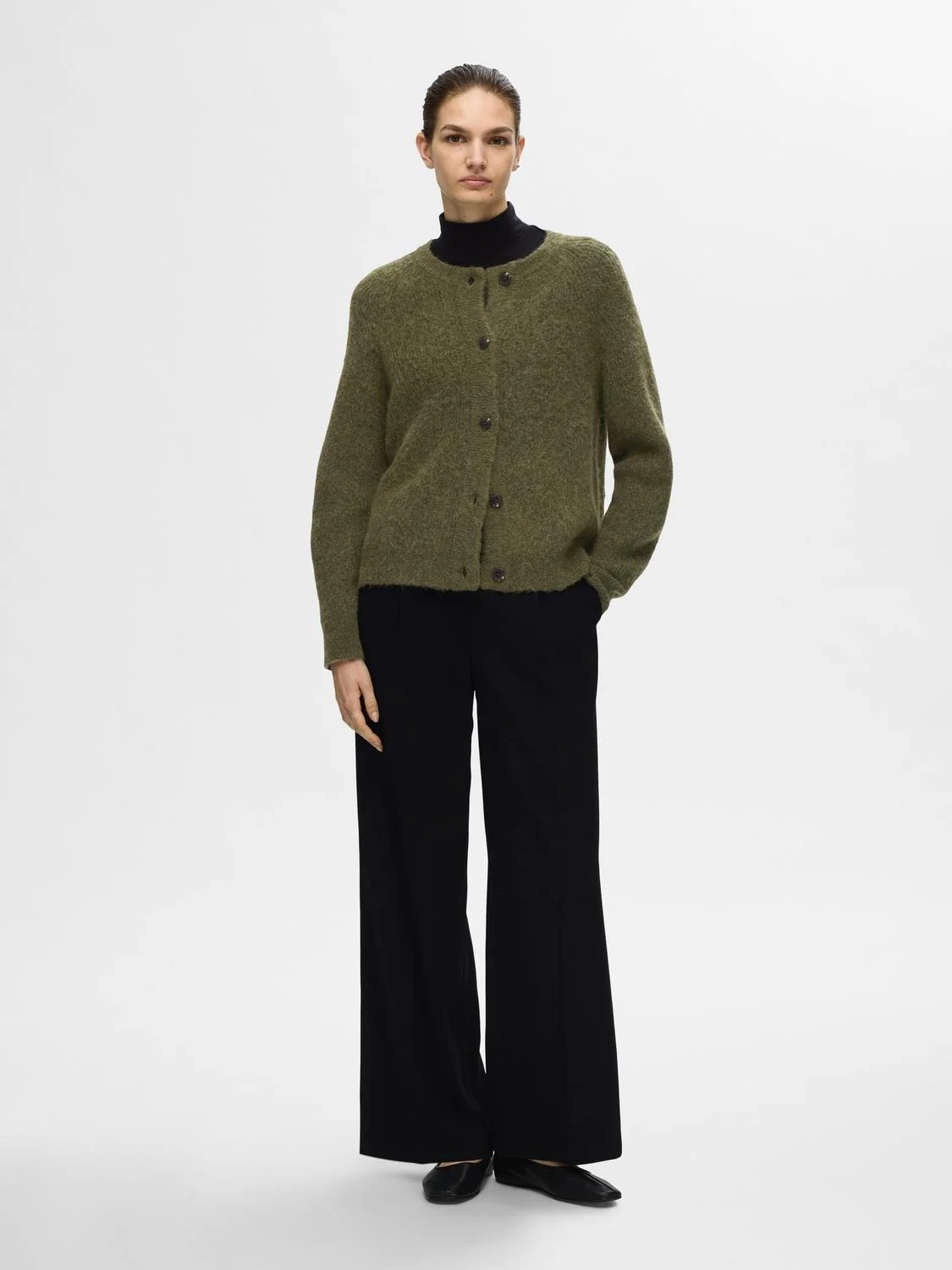 Lulu Ls Knit Short Cardigan B Kalamata Melange - Image 2