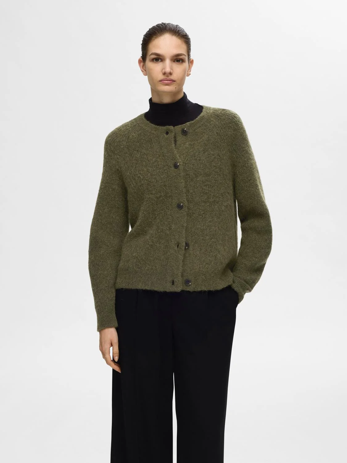 Lulu Ls Knit Short Cardigan B Kalamata Melange - Image 3