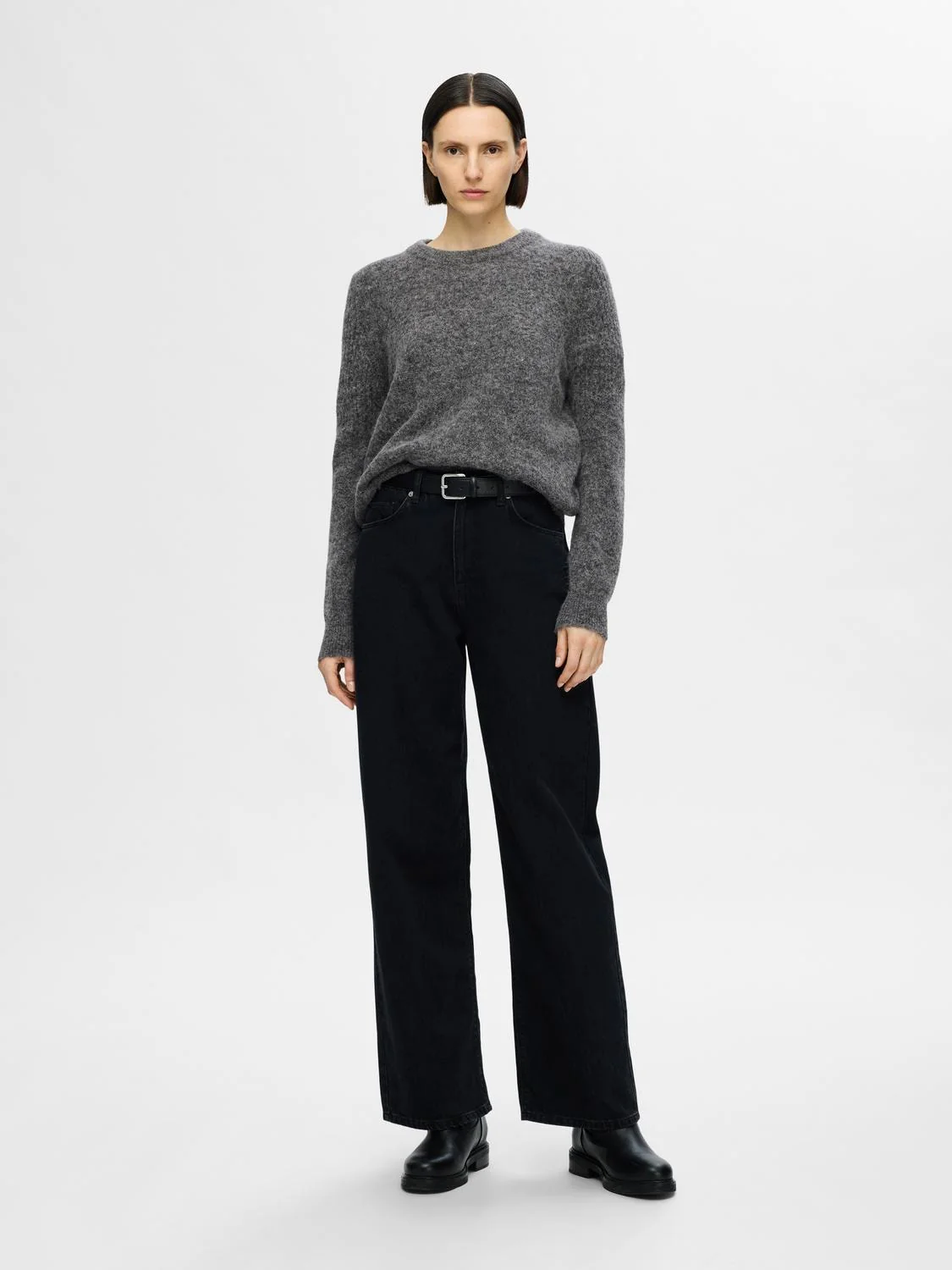 Sia Ras Ls Knit O-Neck Medium Grey Melange - Image 5