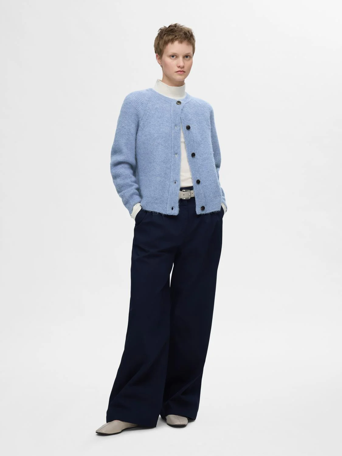 Lulu Ls Knit Short Cardigan B Endless Sky Melange - Image 5