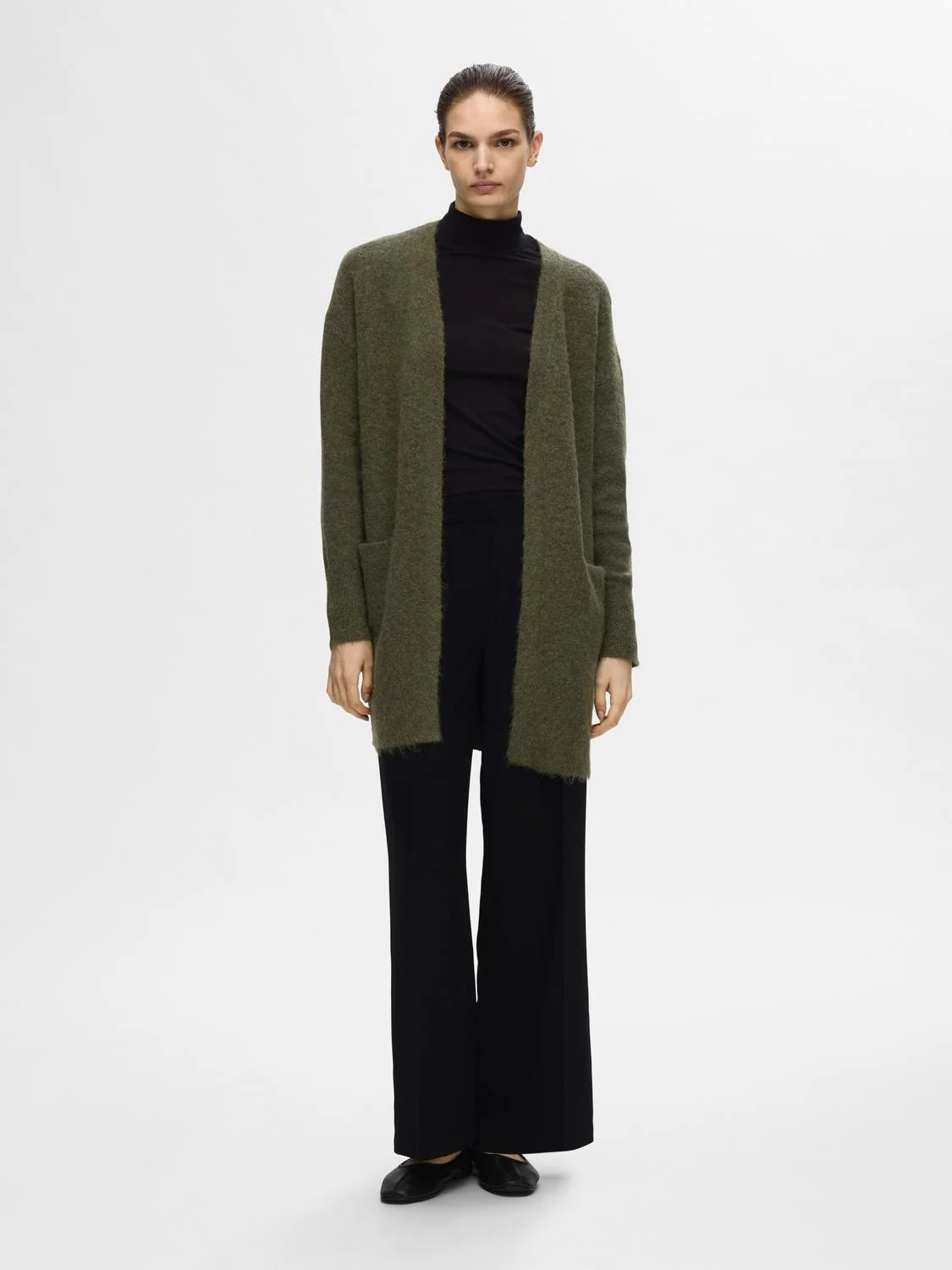 Lulu New Ls Knit Long Cardigan B Kalamata Melange - Image 2