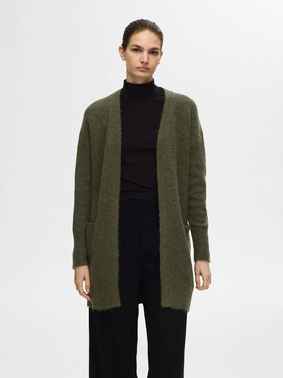 Lulu New Ls Knit Long Cardigan B Kalamata Melange - Image 3