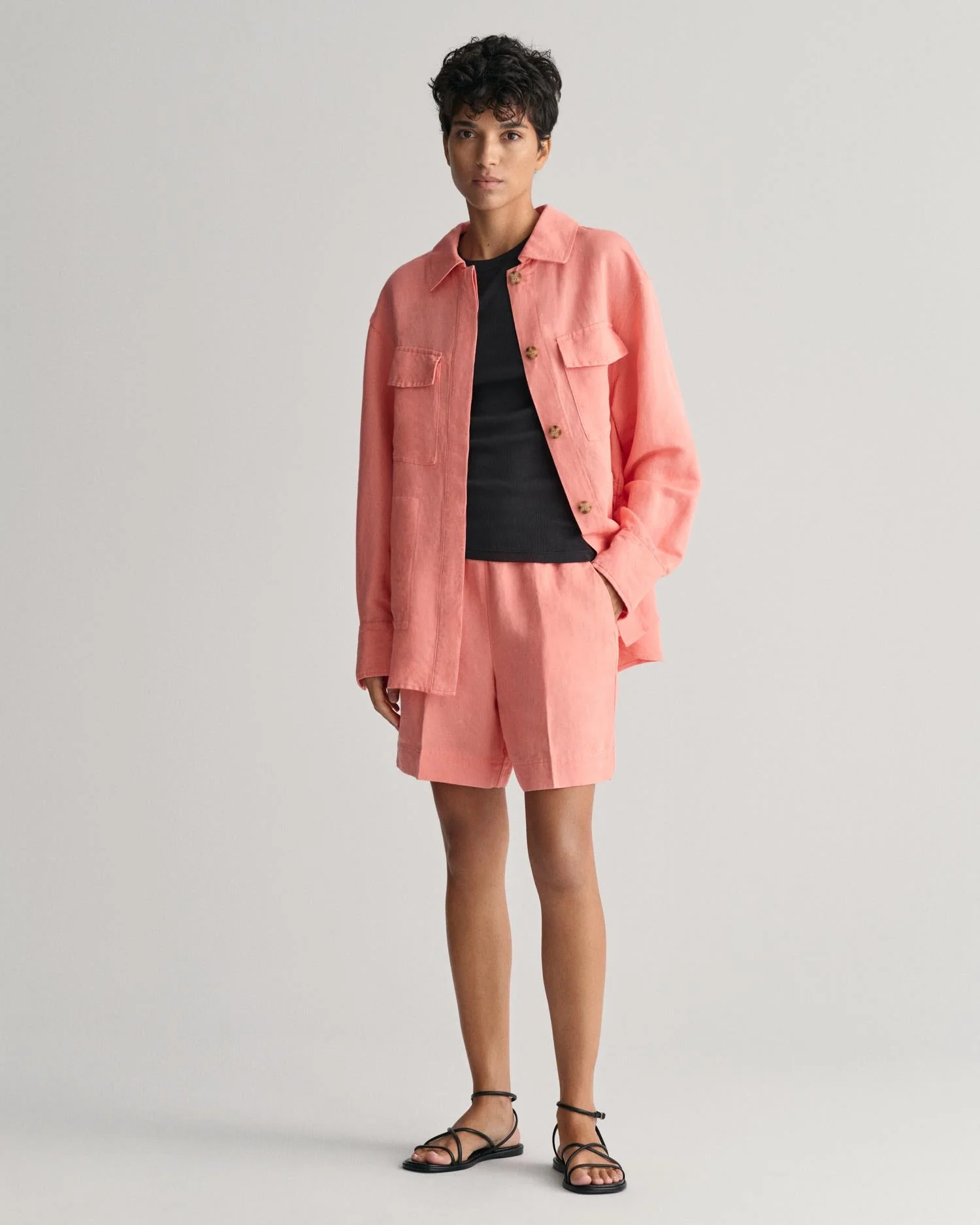 Relaxed Fit Linen Blend Pull-On Shorts Peachy Pink - Image 3