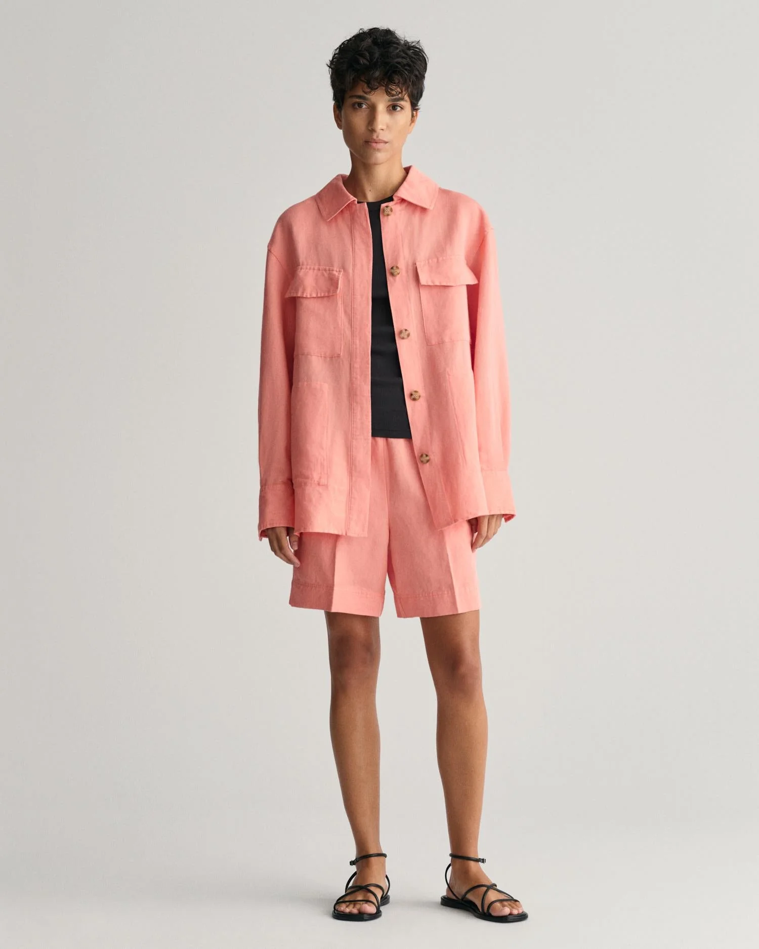Relaxed Fit Linen Blend Pull-On Shorts Peachy Pink - Image 5