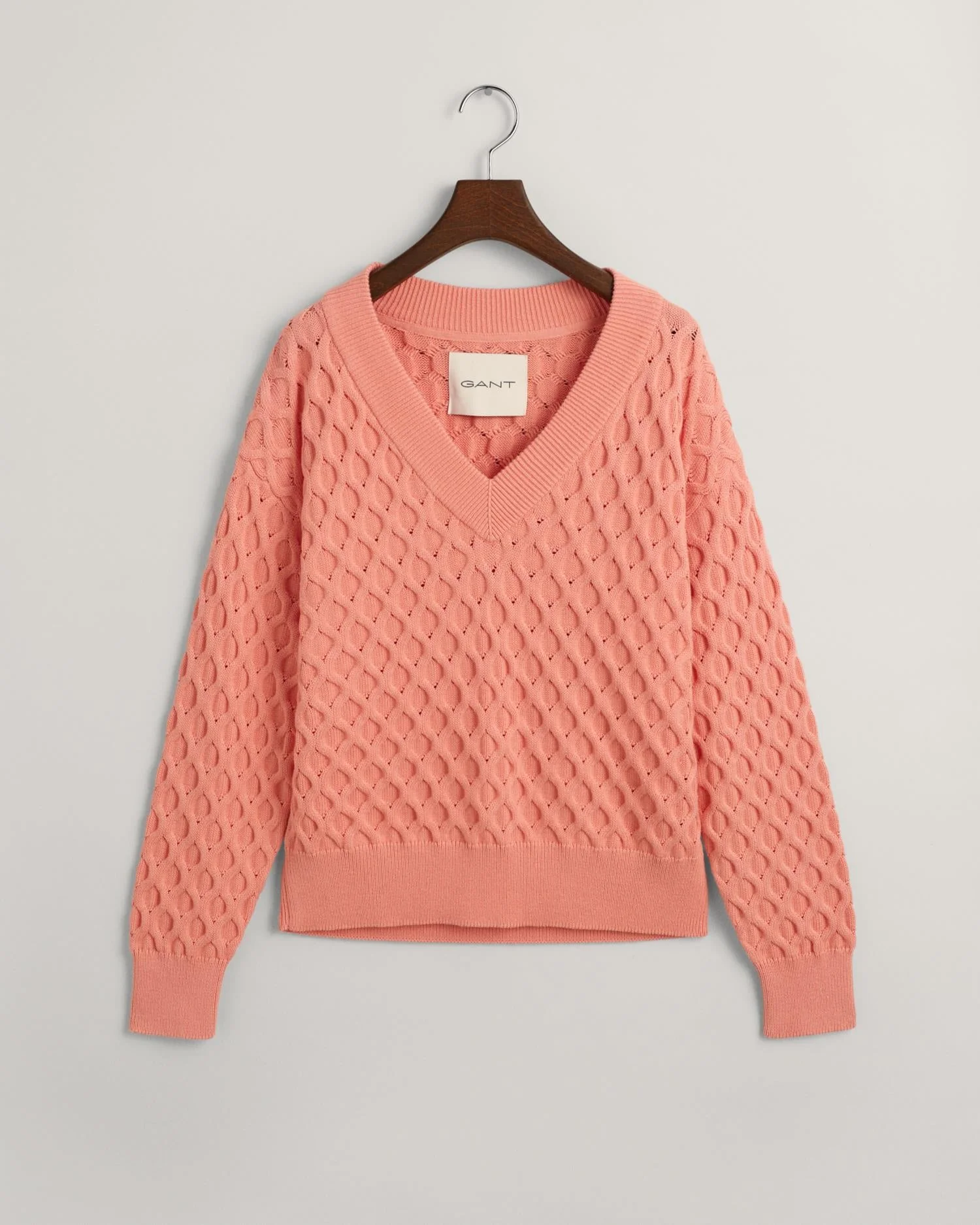 Textured Knit V-Neck Sweater Peachy Pink