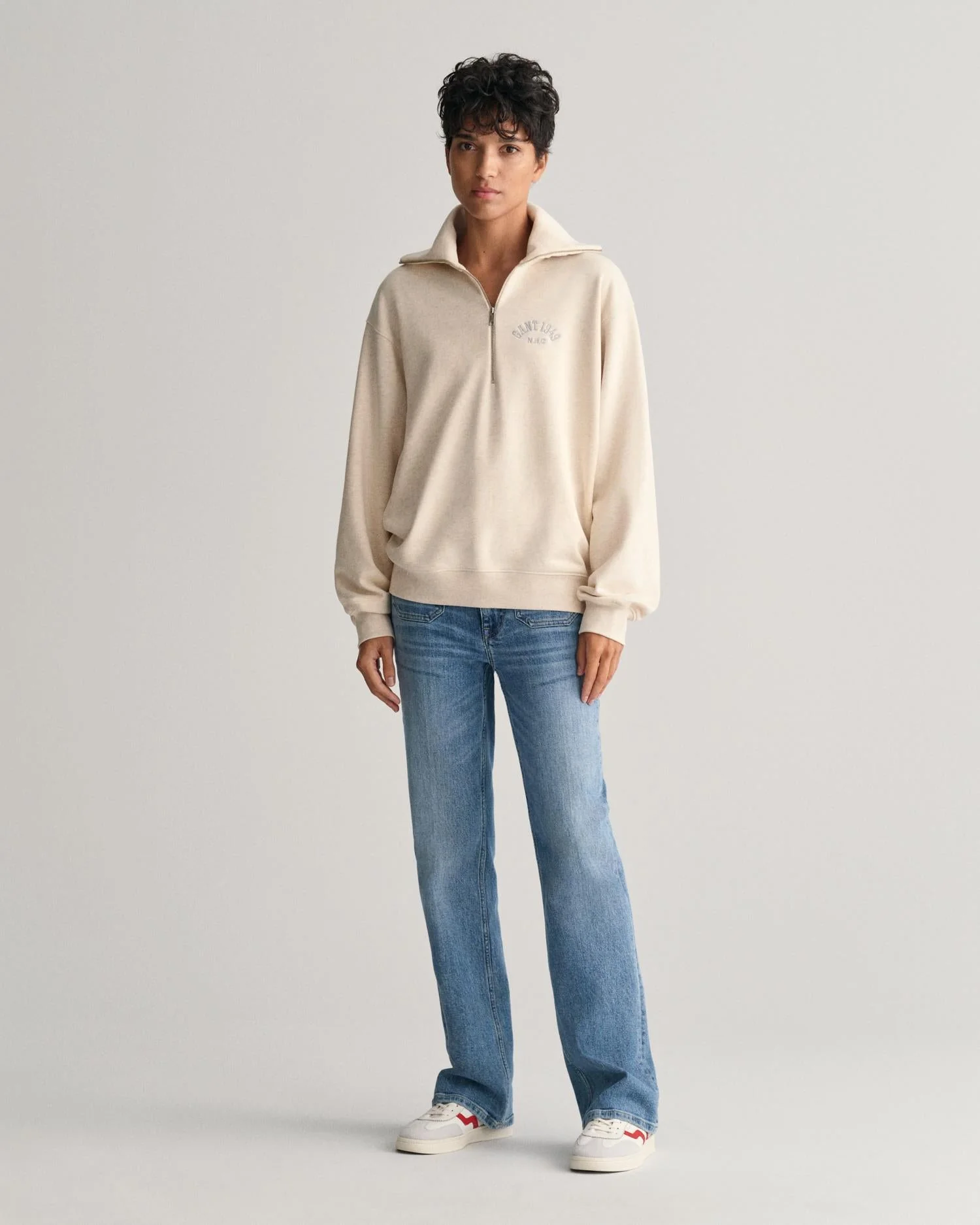 Gant Arch Graphic Half Zip Sweatshirt Oat Melange - Image 2