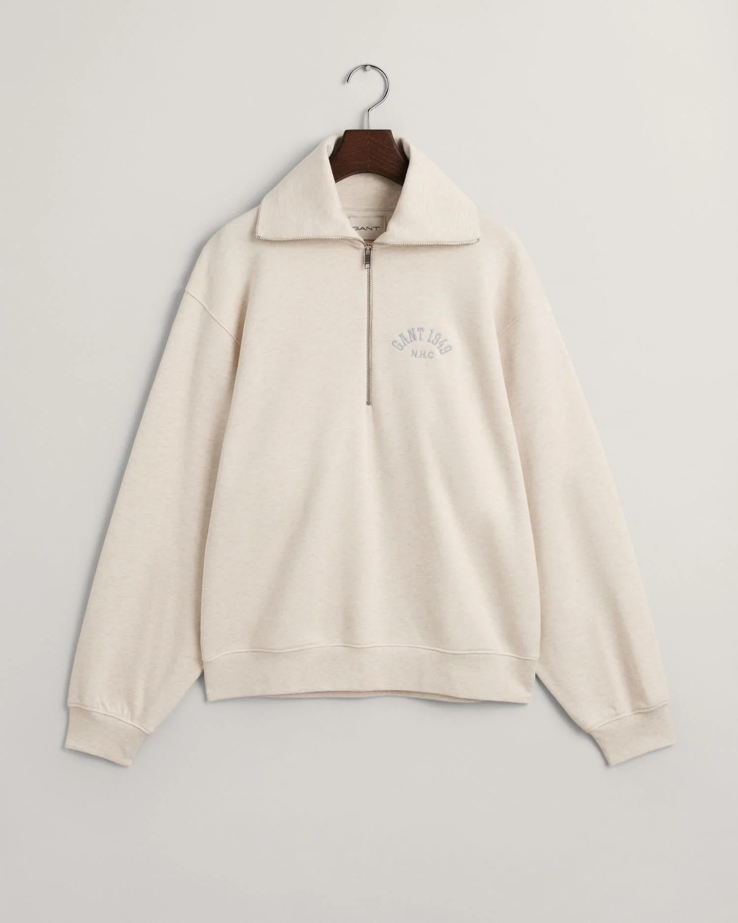 Gant Arch Graphic Half Zip Sweatshirt Oat Melange - Image 3