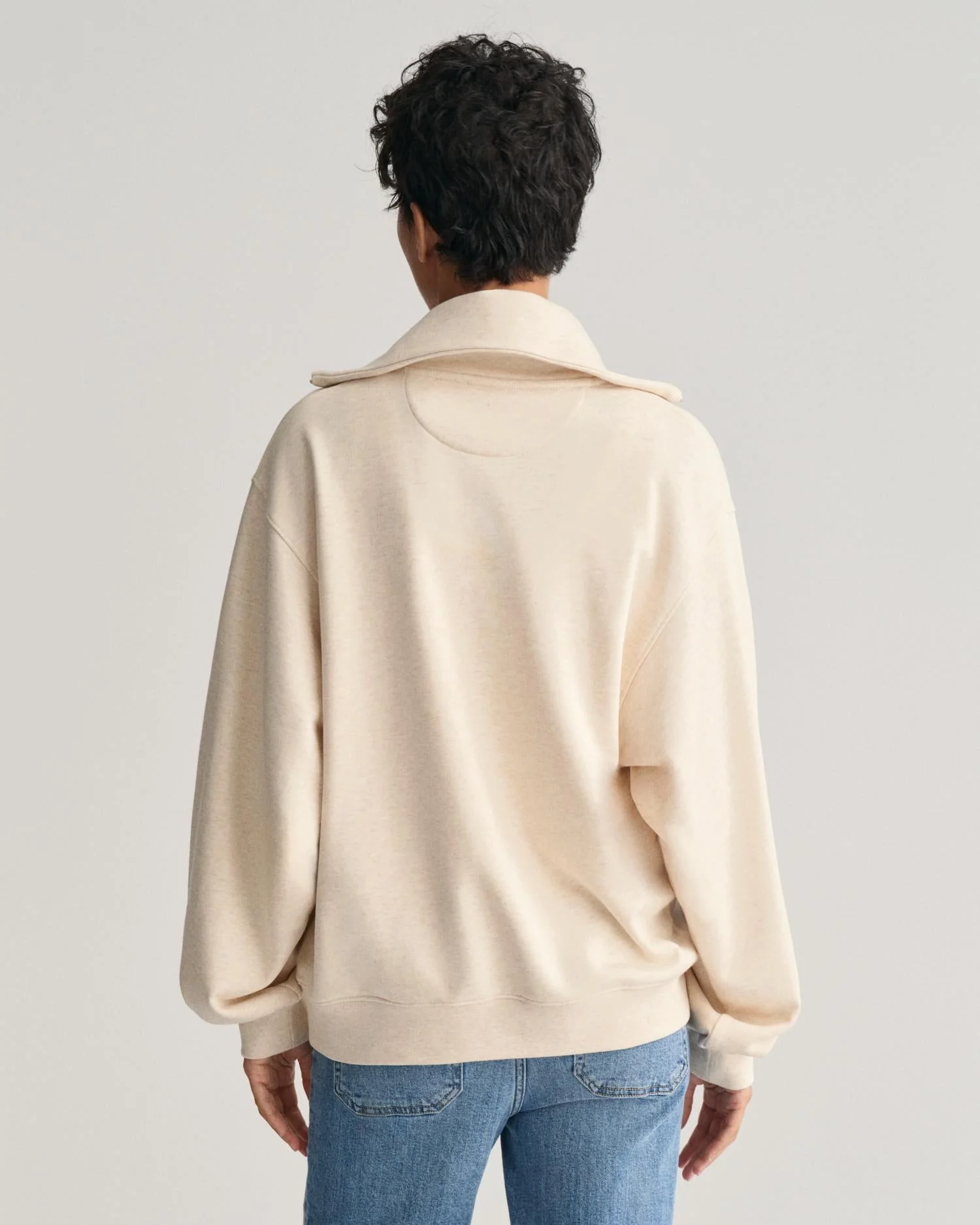 Gant Arch Graphic Half Zip Sweatshirt Oat Melange - Image 5