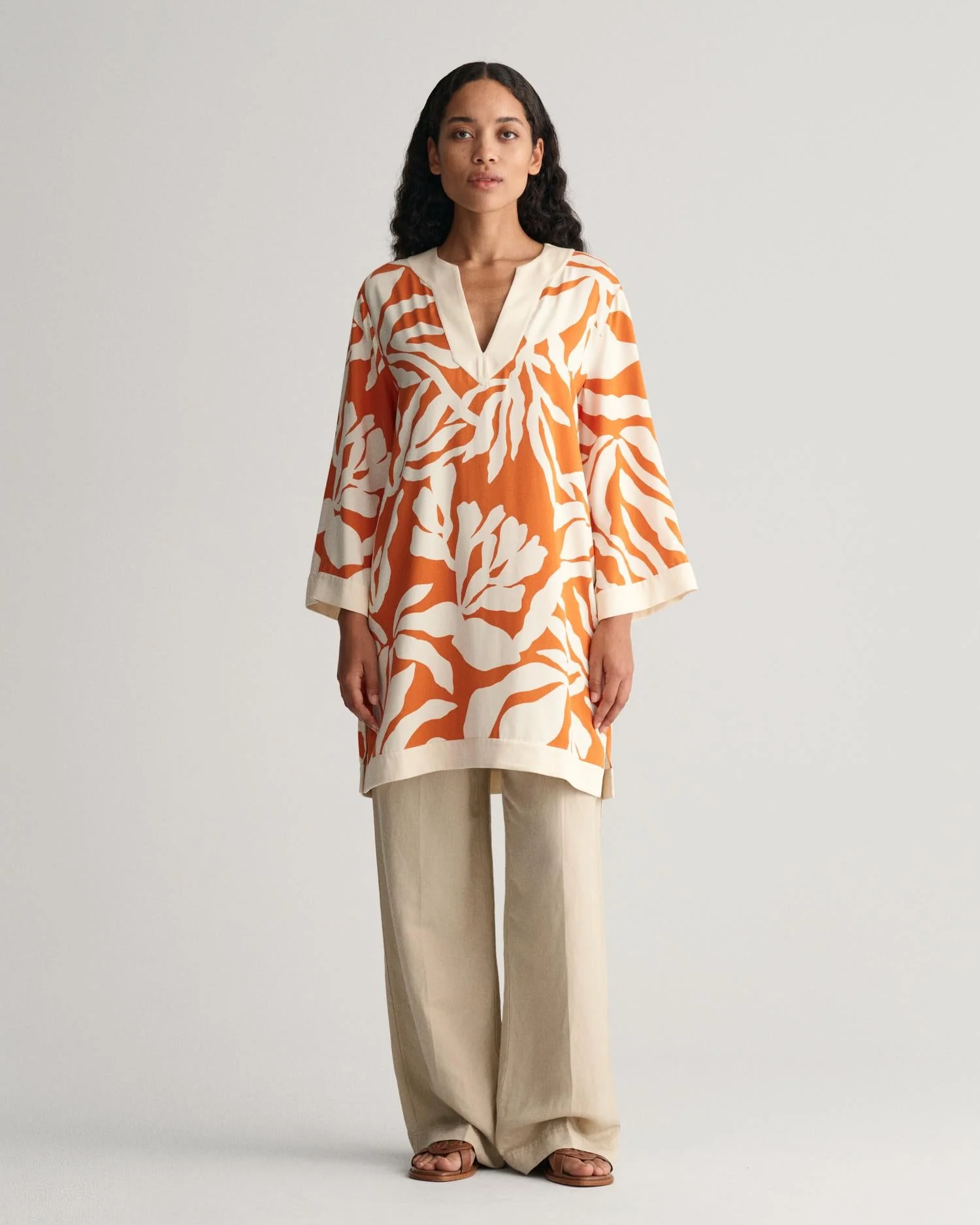 Palm Print Caftan Pumpkin Orange