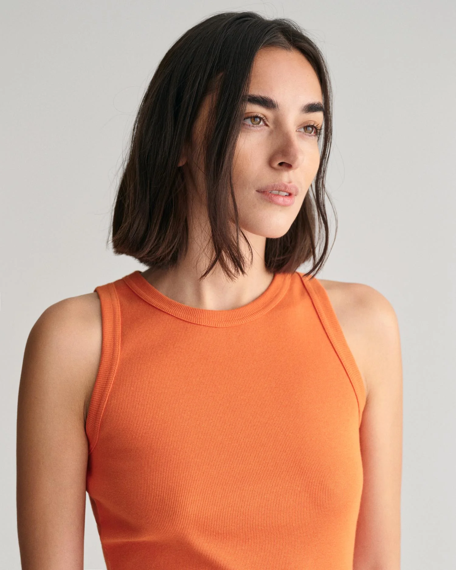 High Neck Ribbed Tank Top Pumpkin Orange - Image 4
