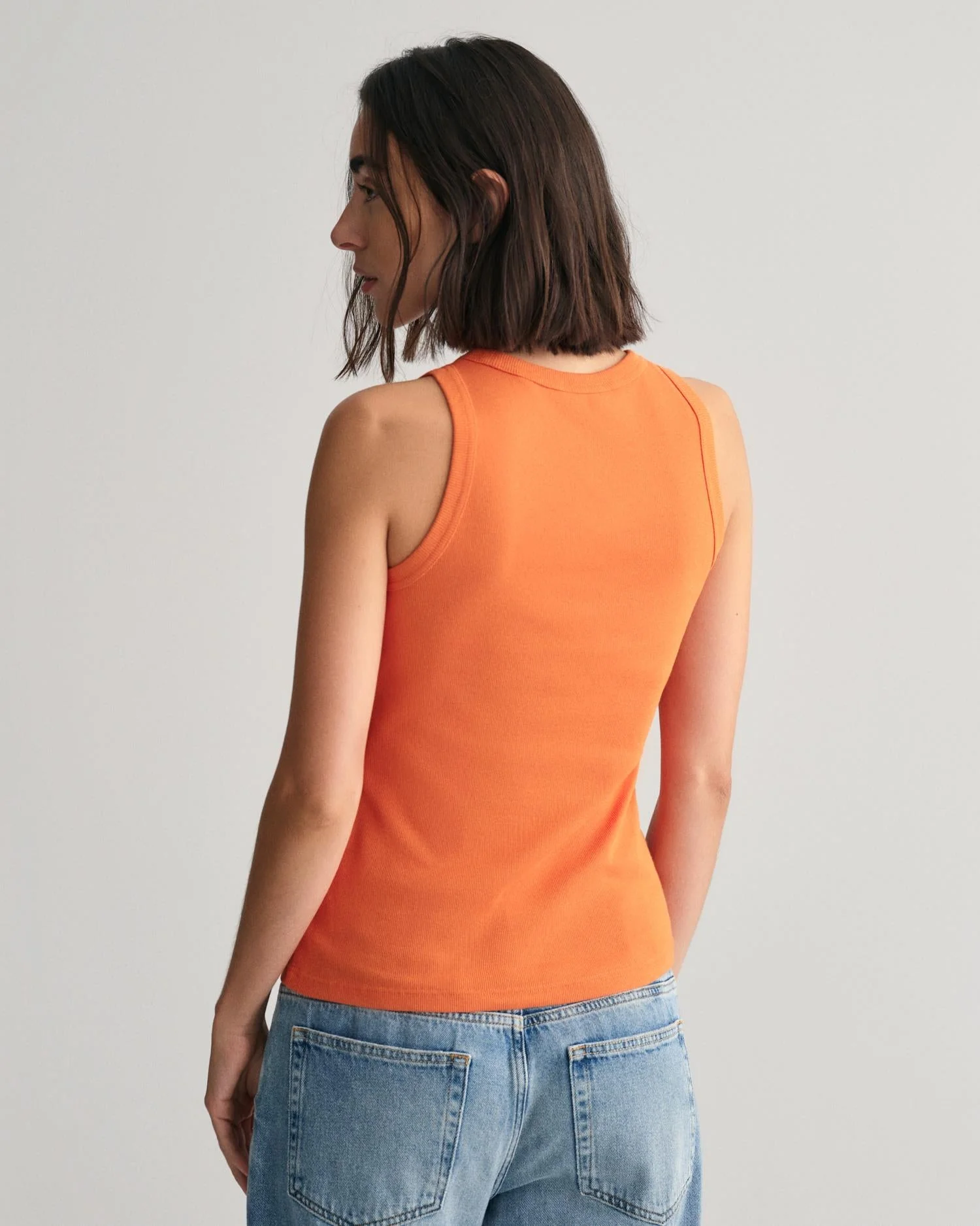 High Neck Ribbed Tank Top Pumpkin Orange - Image 5