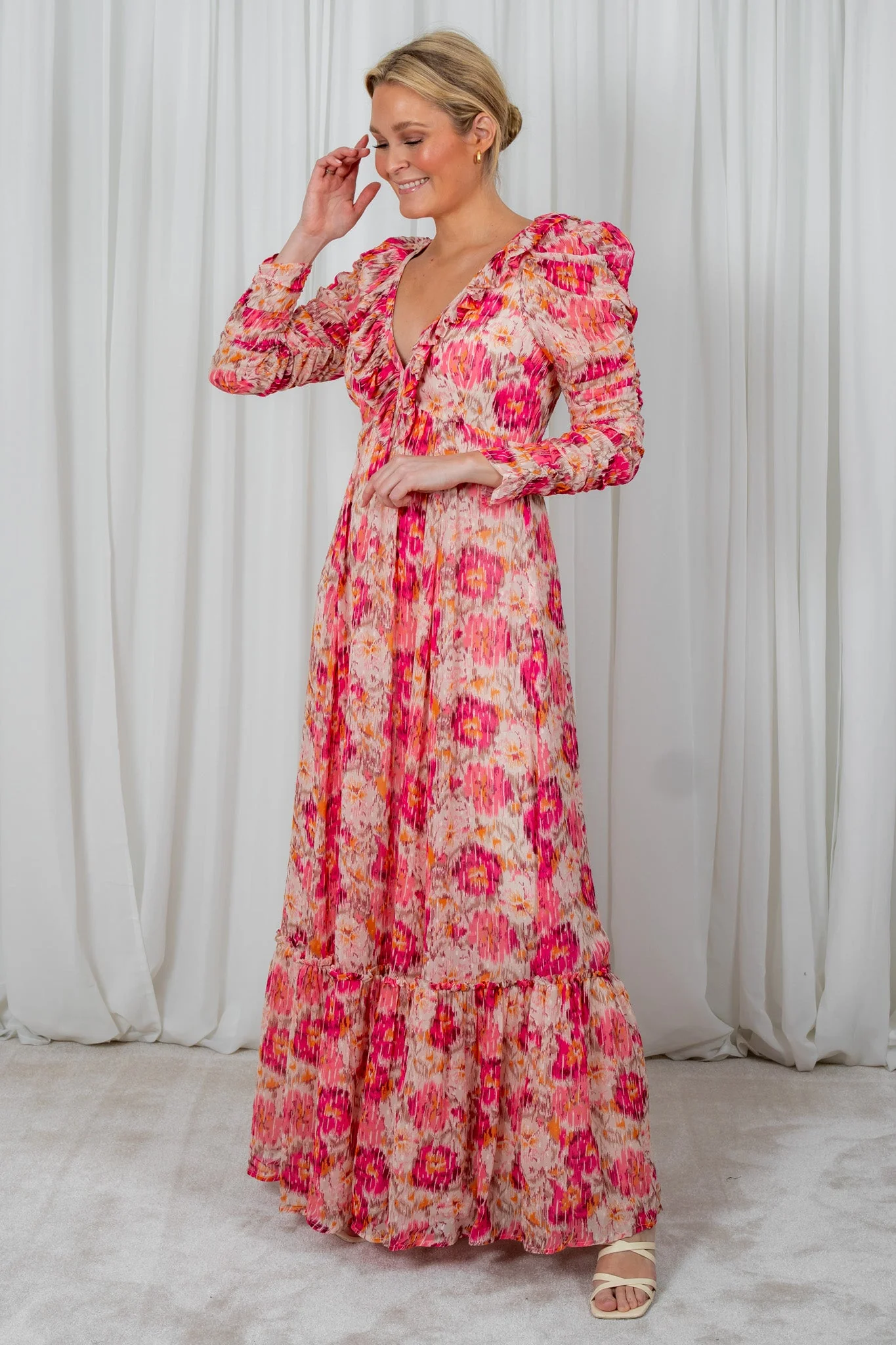 Dotted Georgette Rouching Gown Brushed Blossom - Image 6