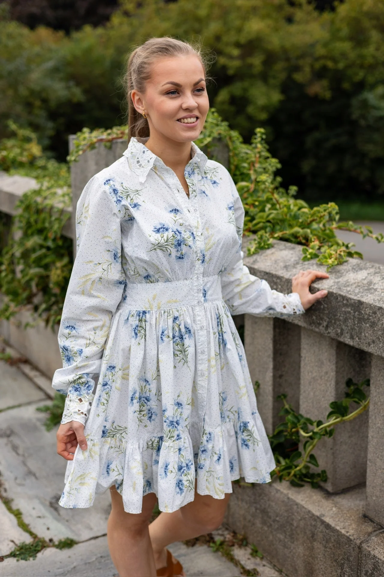 Poplin Button Down Mini Dress Blue Field
