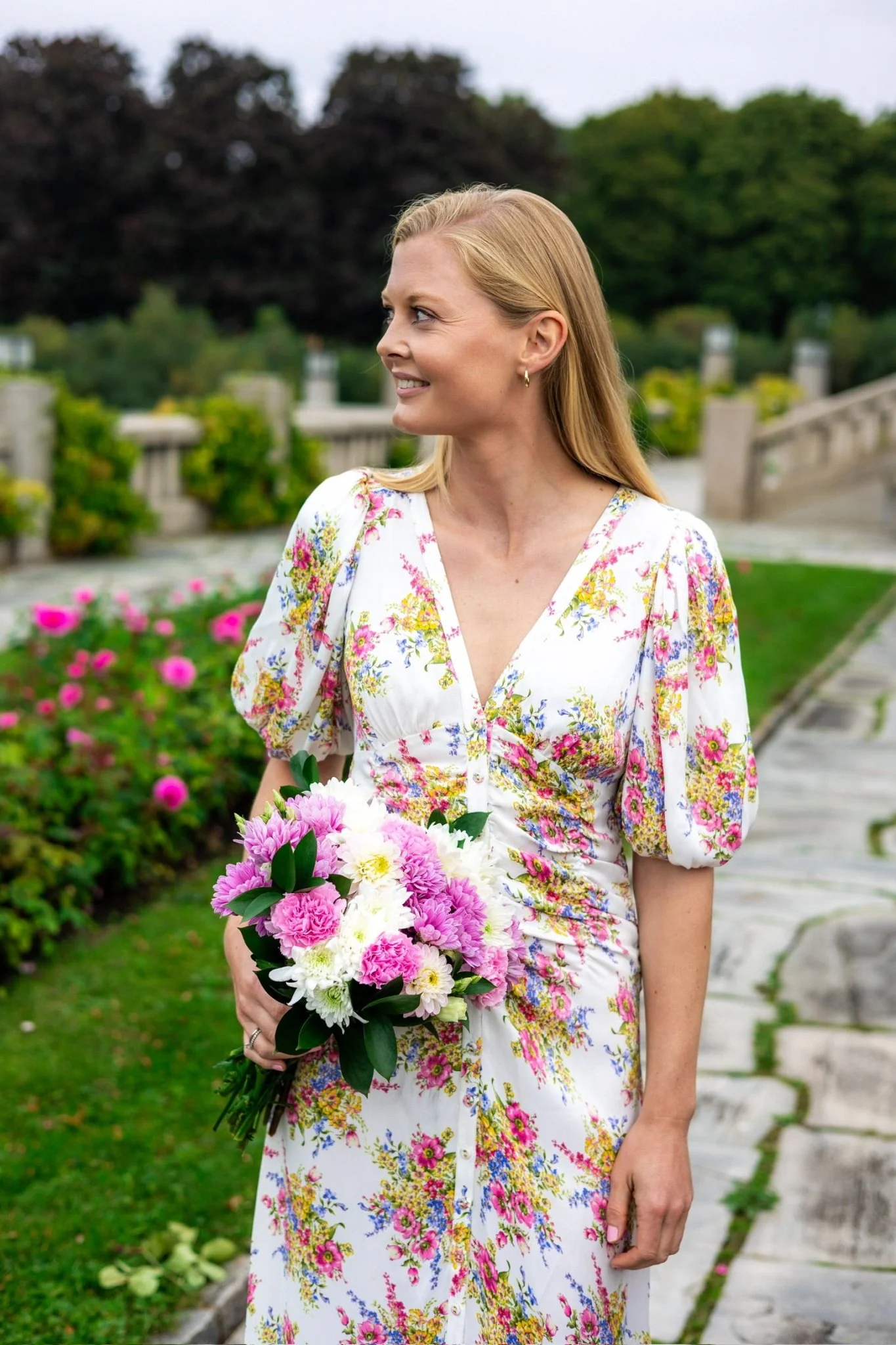 Crepe Satin Rouching Gown Bright Bouquet - Image 2