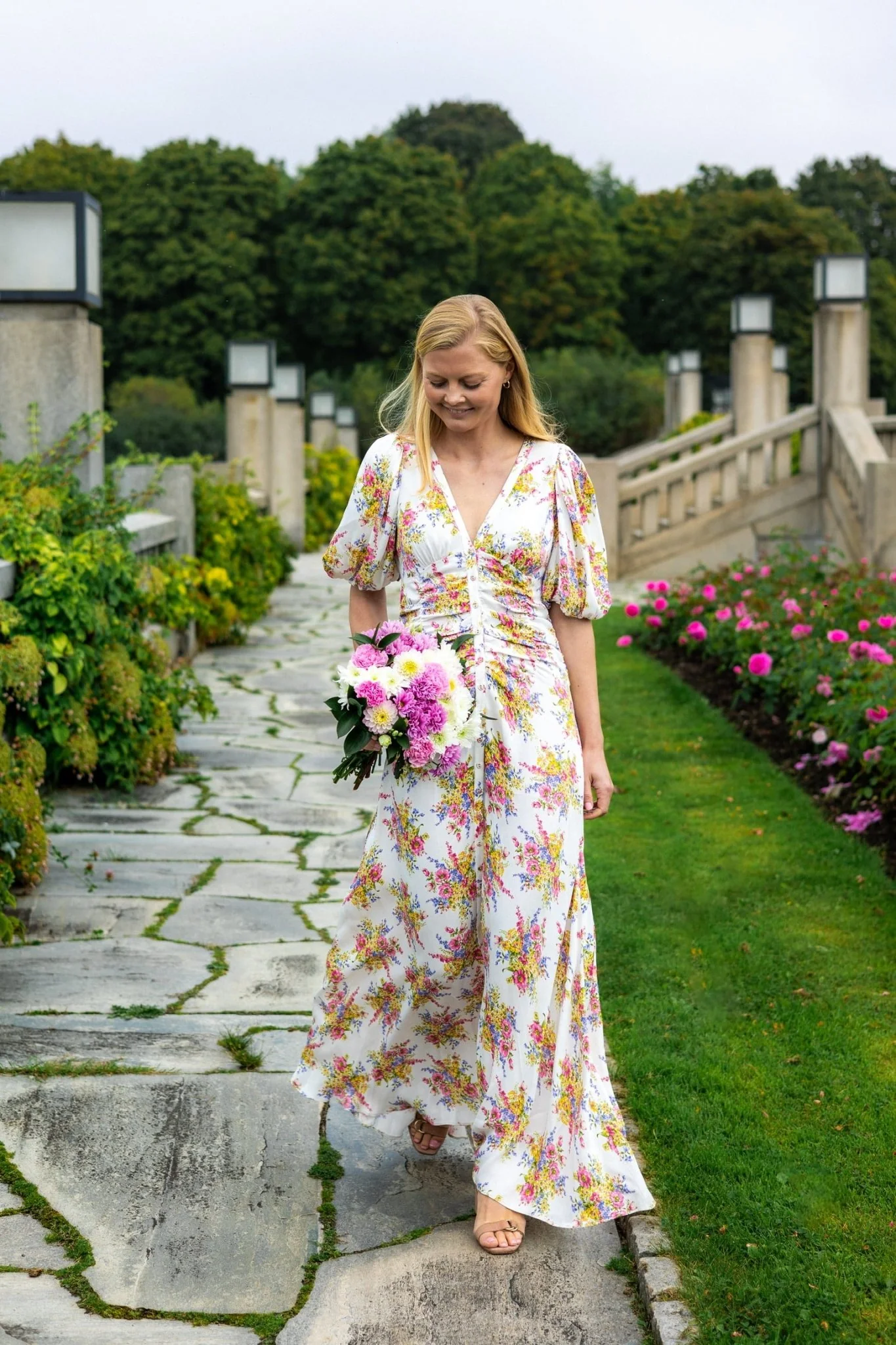 Crepe Satin Rouching Gown Bright Bouquet - Image 3