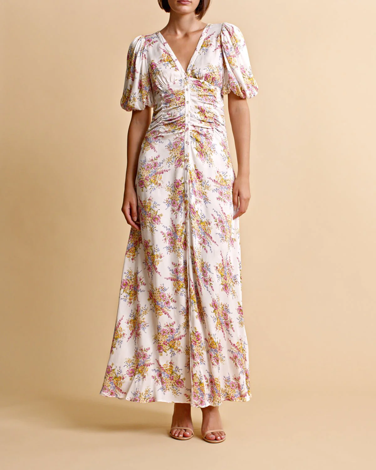 Crepe Satin Rouching Gown Bright Bouquet - Image 5