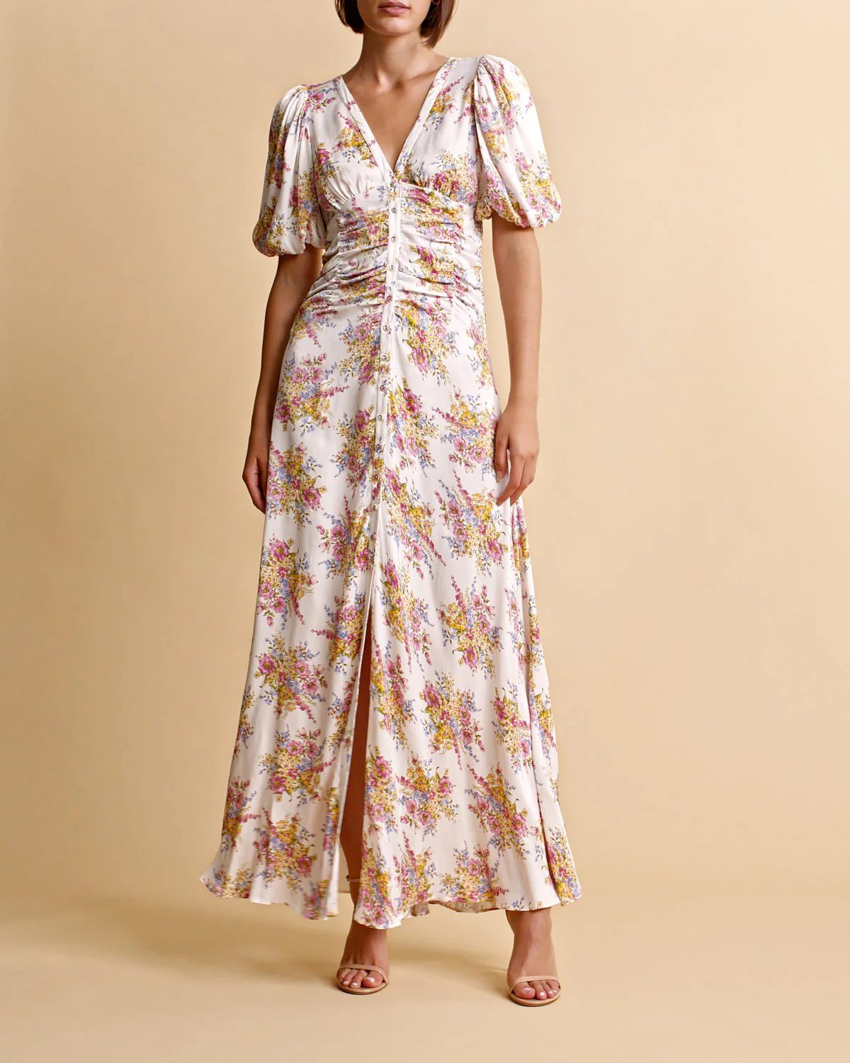 Crepe Satin Rouching Gown Bright Bouquet - Image 6