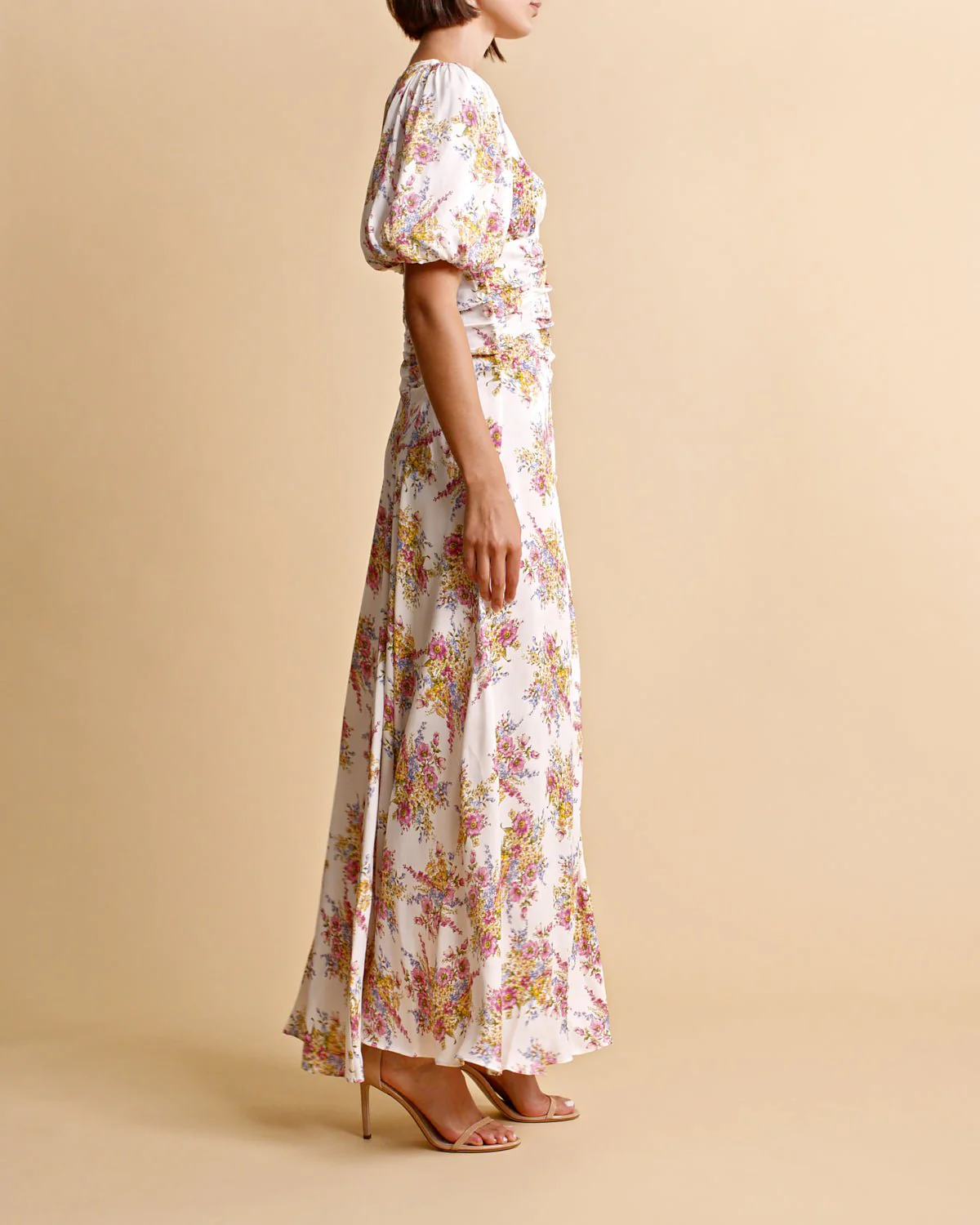 Crepe Satin Rouching Gown Bright Bouquet - Image 9