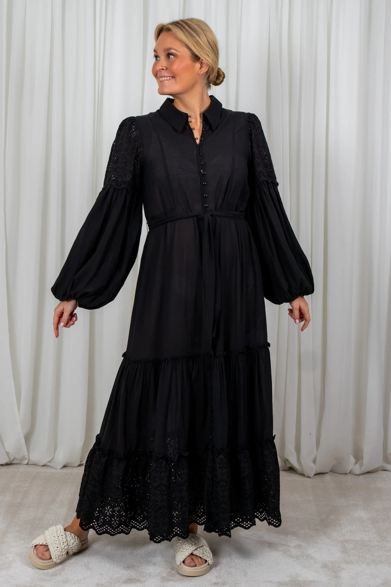 Cotton Slub Shirt Dress Black - Image 5