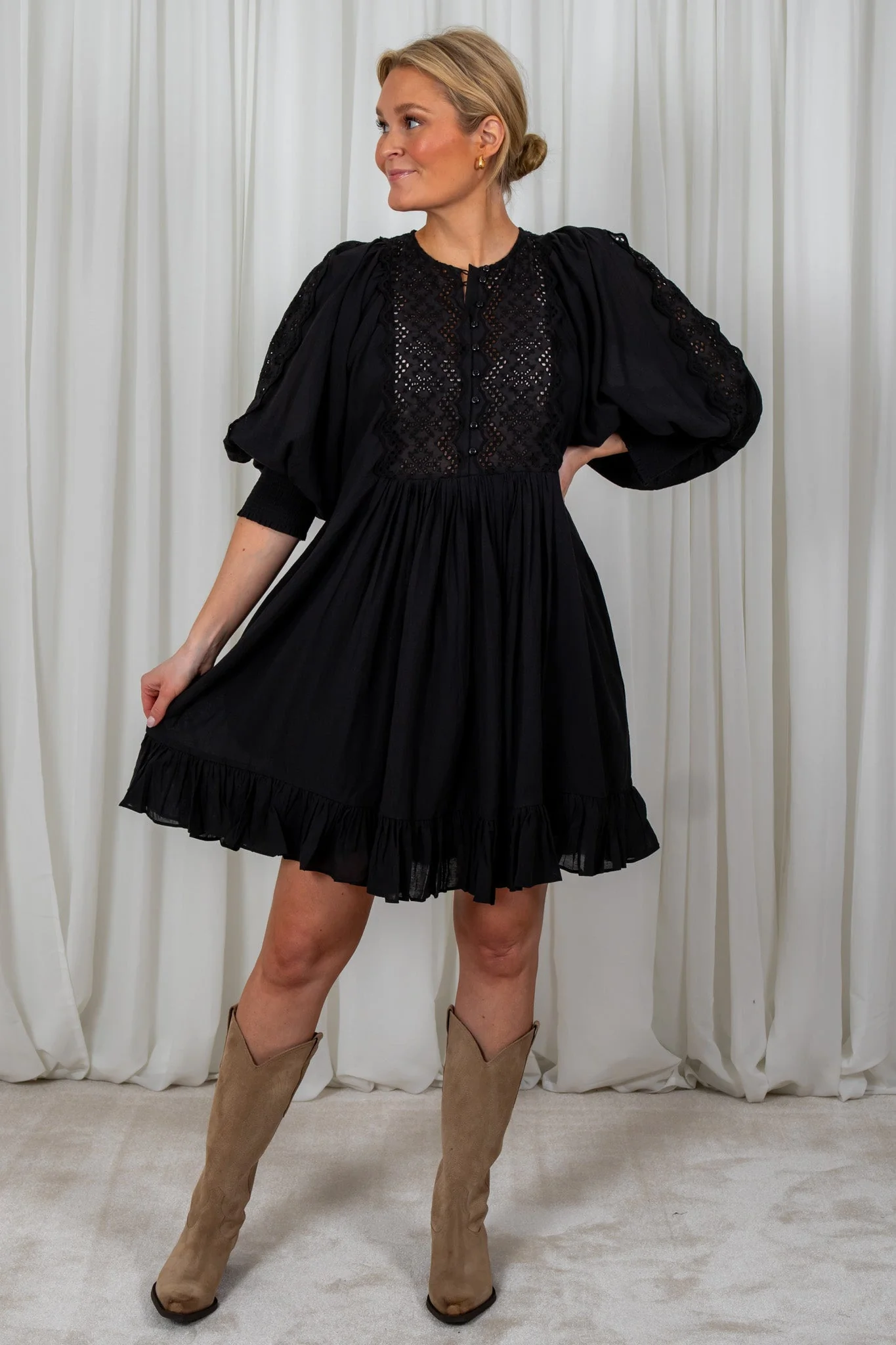 Cotton Slub Shift Dress Black - Image 4
