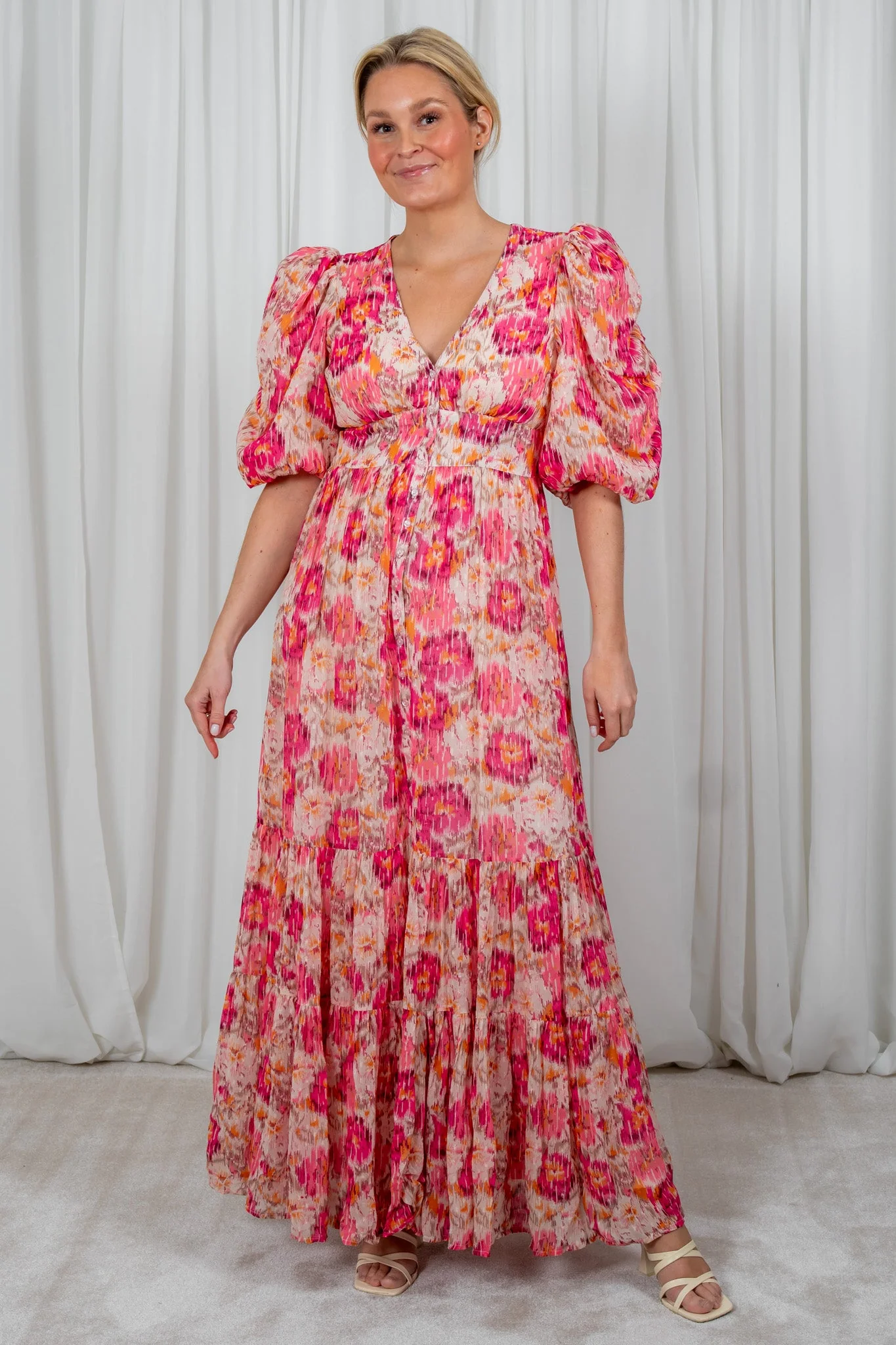 Dotted Georgette Button Down Gown Brushed Blossom - Image 2