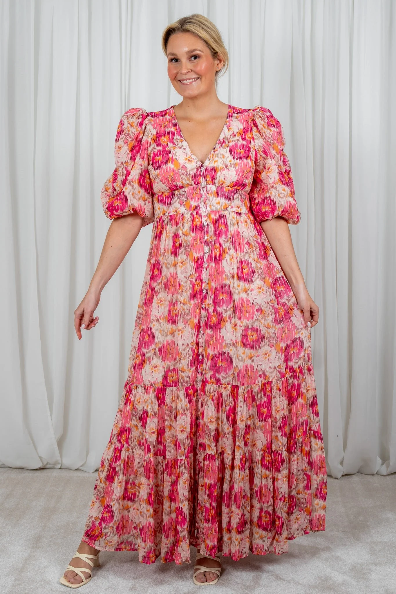 Dotted Georgette Button Down Gown Brushed Blossom - Image 3