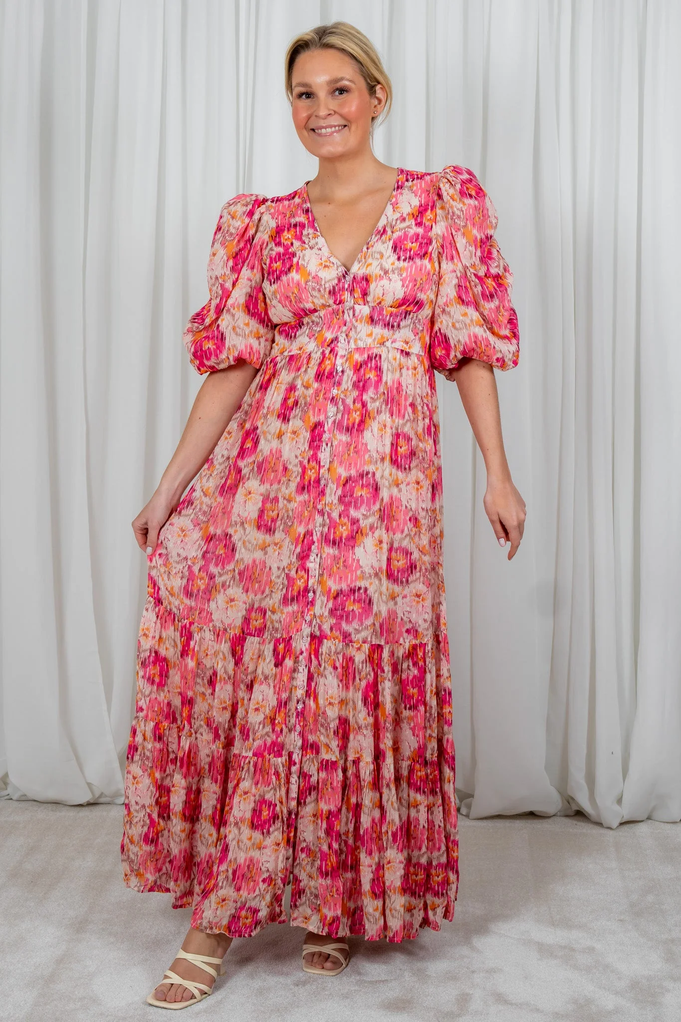 Dotted Georgette Button Down Gown Brushed Blossom - Image 5