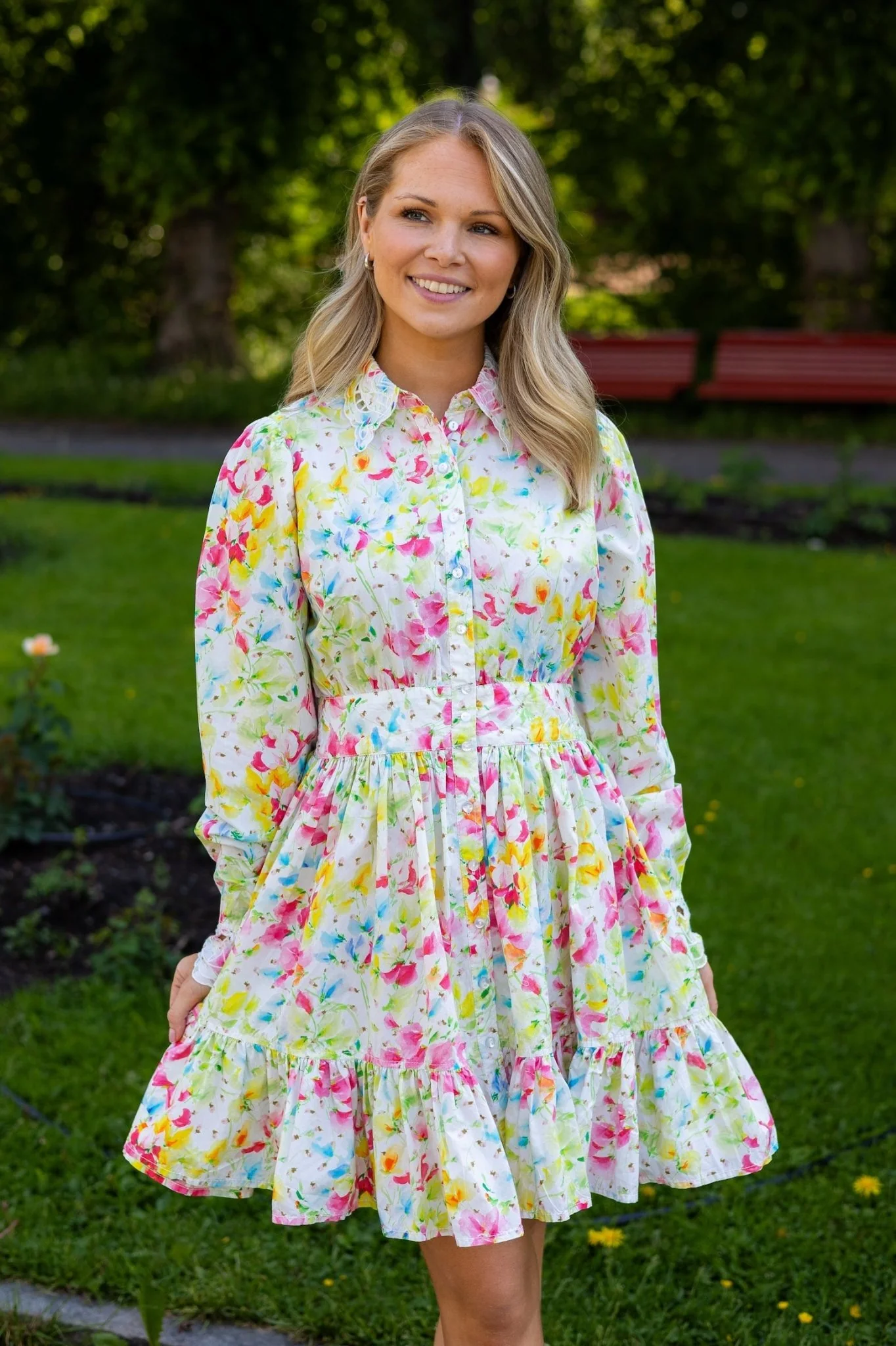 Poplin Button Down Mini Dress Flora - Image 3