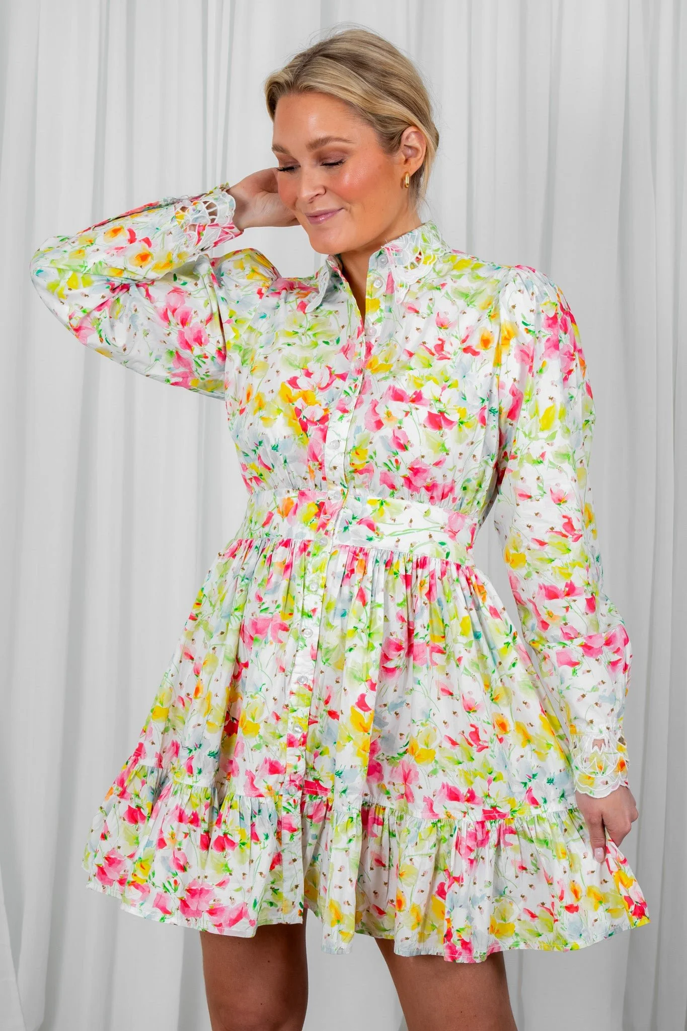 Poplin Button Down Mini Dress Flora - Image 4
