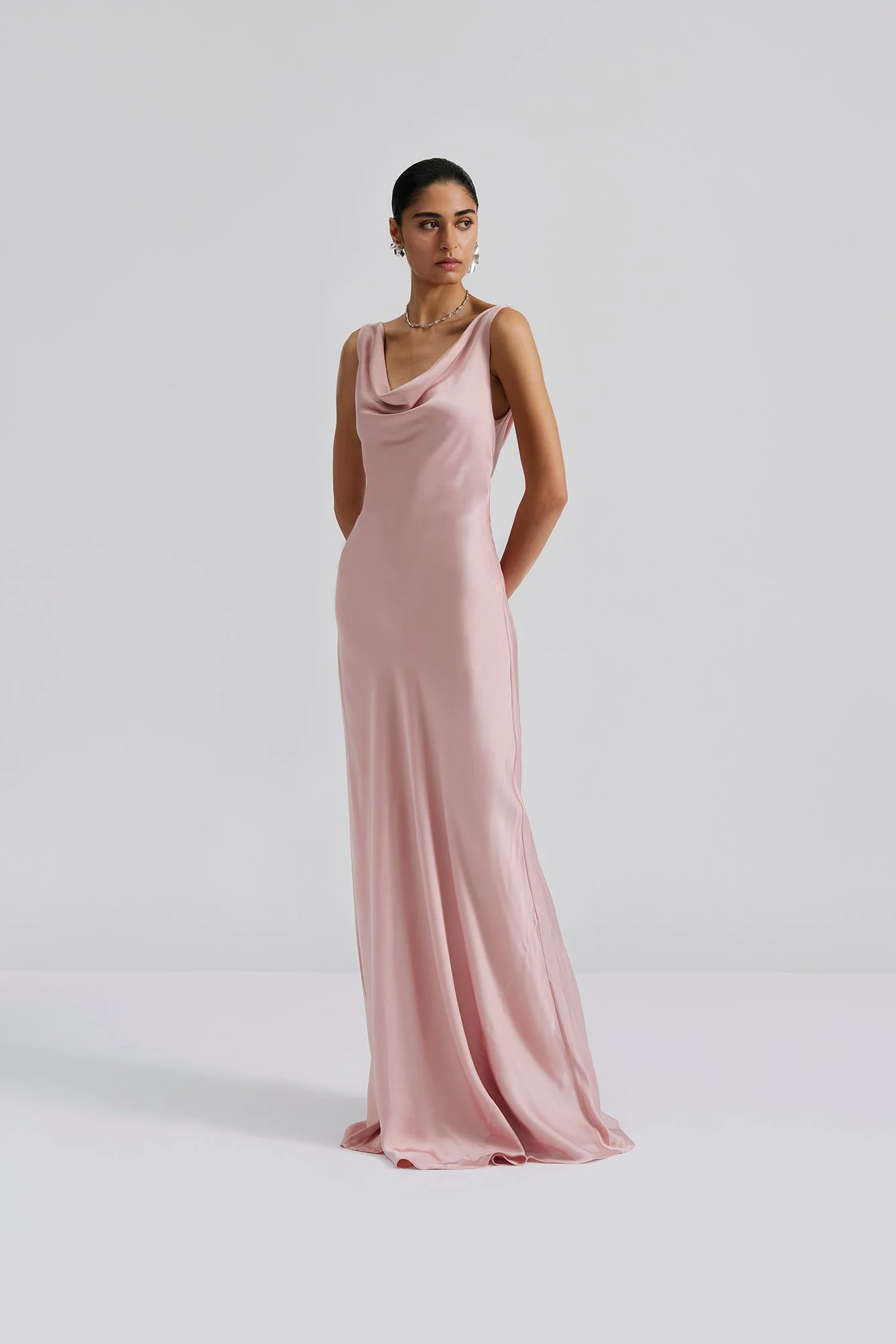 Leah Cowl Satin Maxi Dress Blush